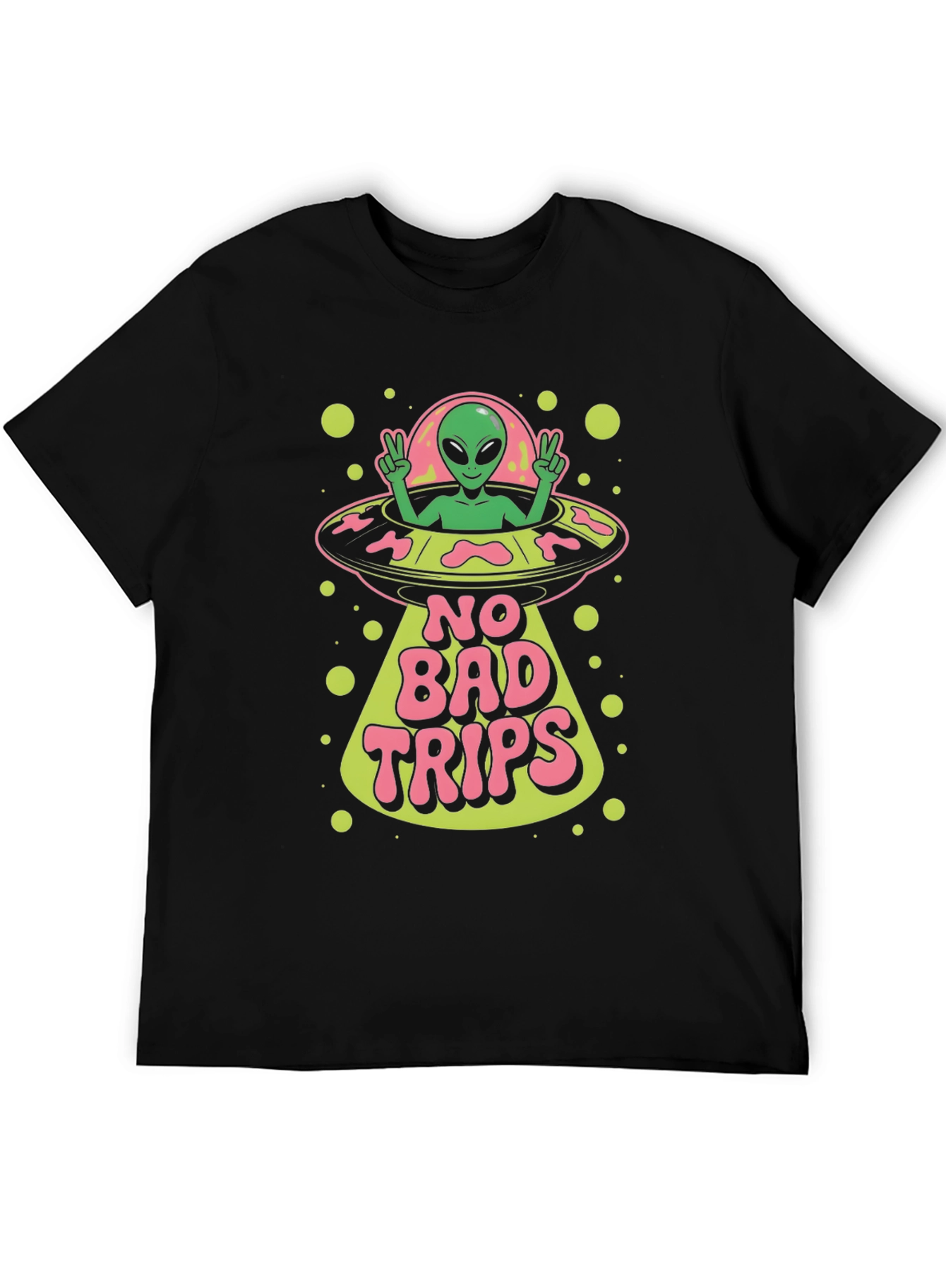 Black No Bad Trips Alien UFO Graphic T-Shirt view 5