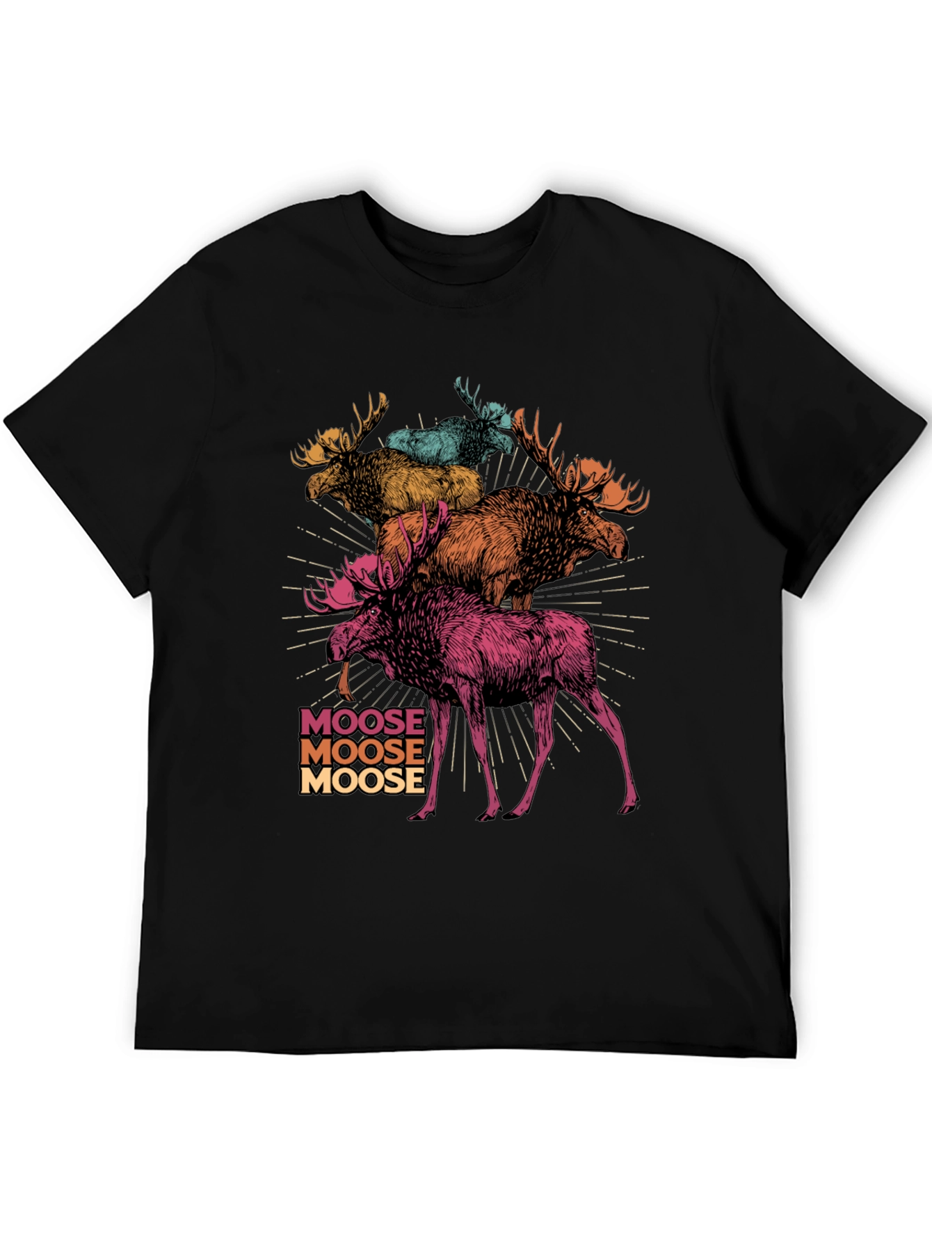 Black Moose Stack Graphic T-Shirt - Cool Colorful Design view 5