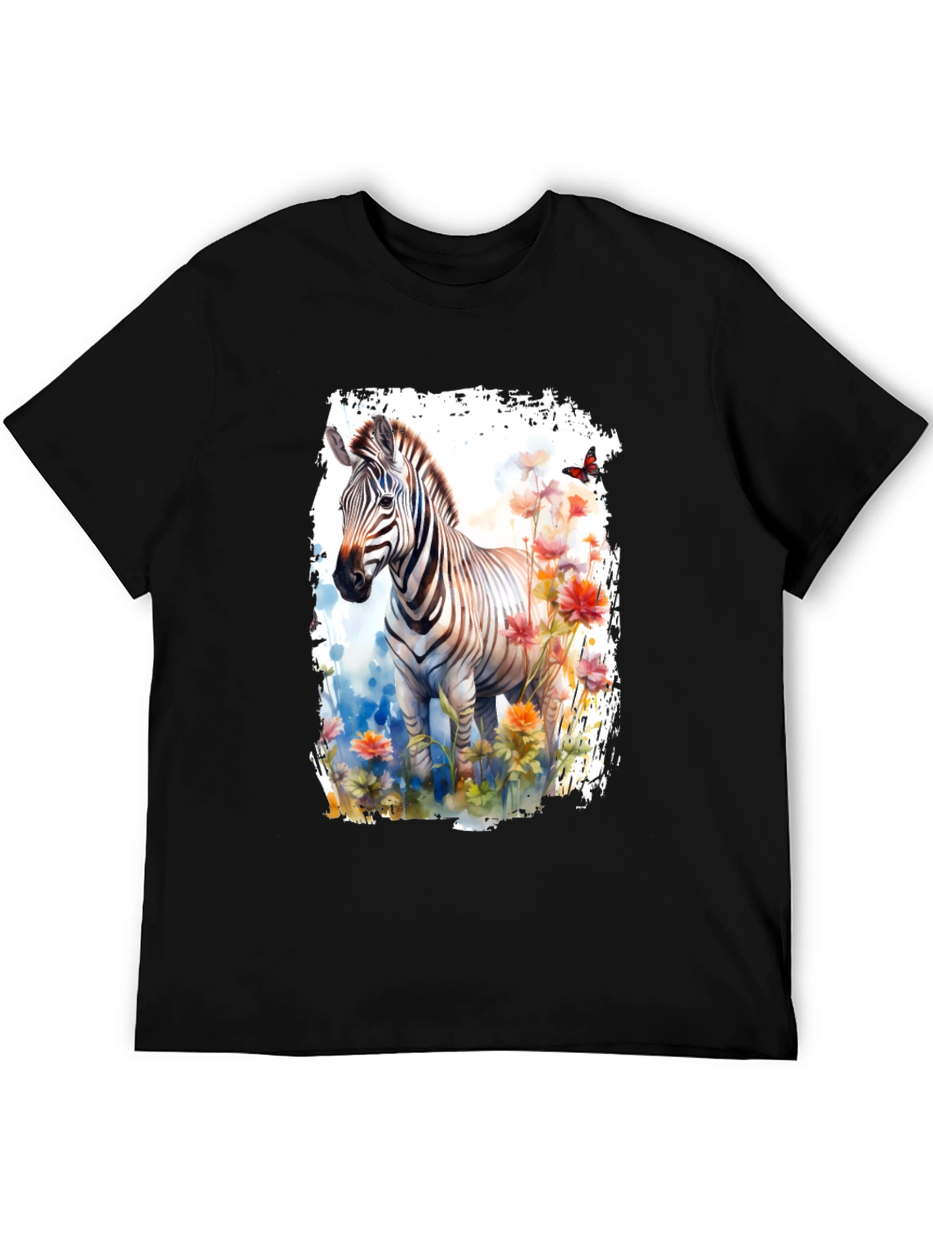 Black Zebra & Floral Graphic Black T-Shirt view 5