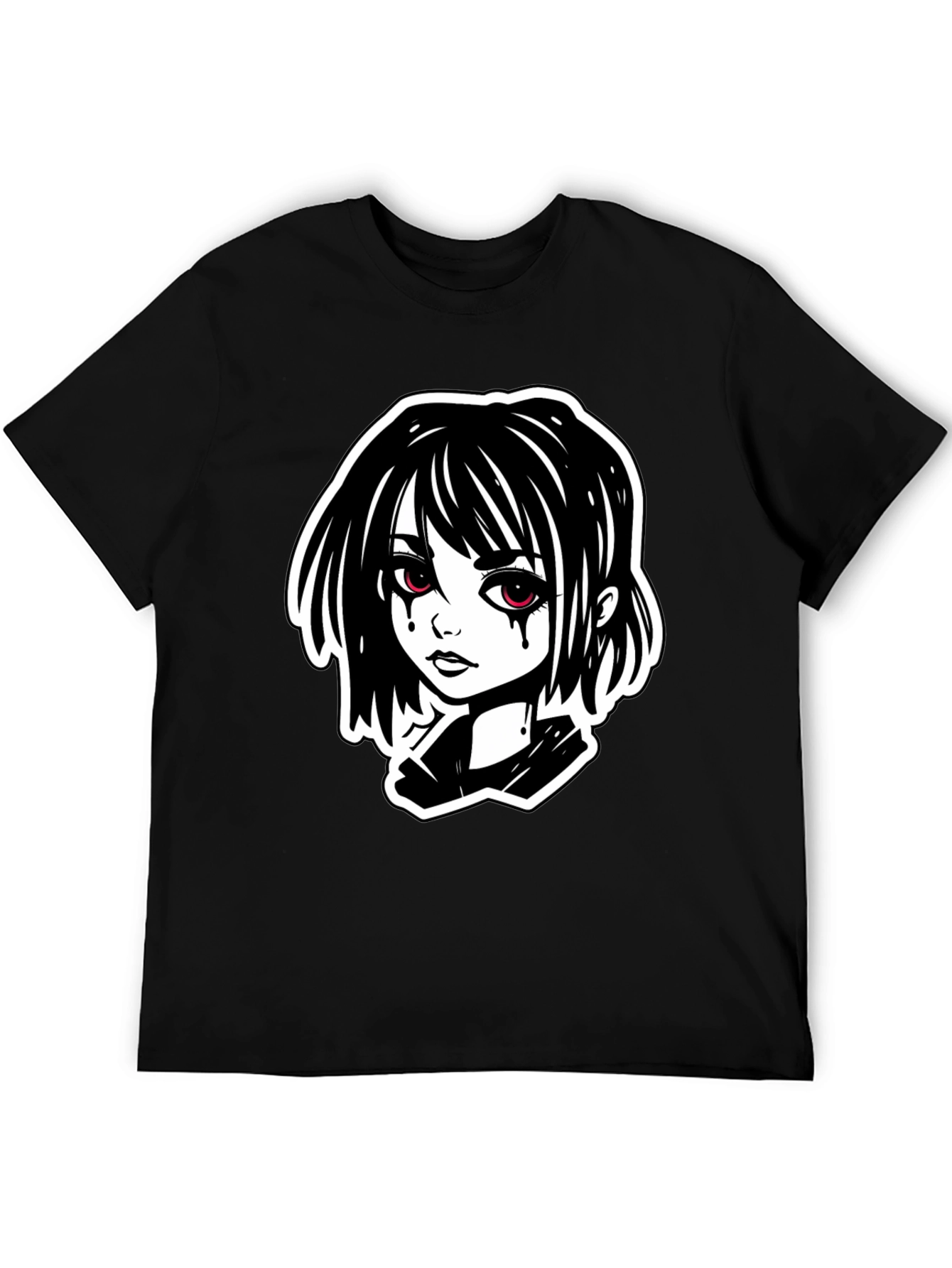 Black Gothic Anime Girl T-Shirt - Black view 5