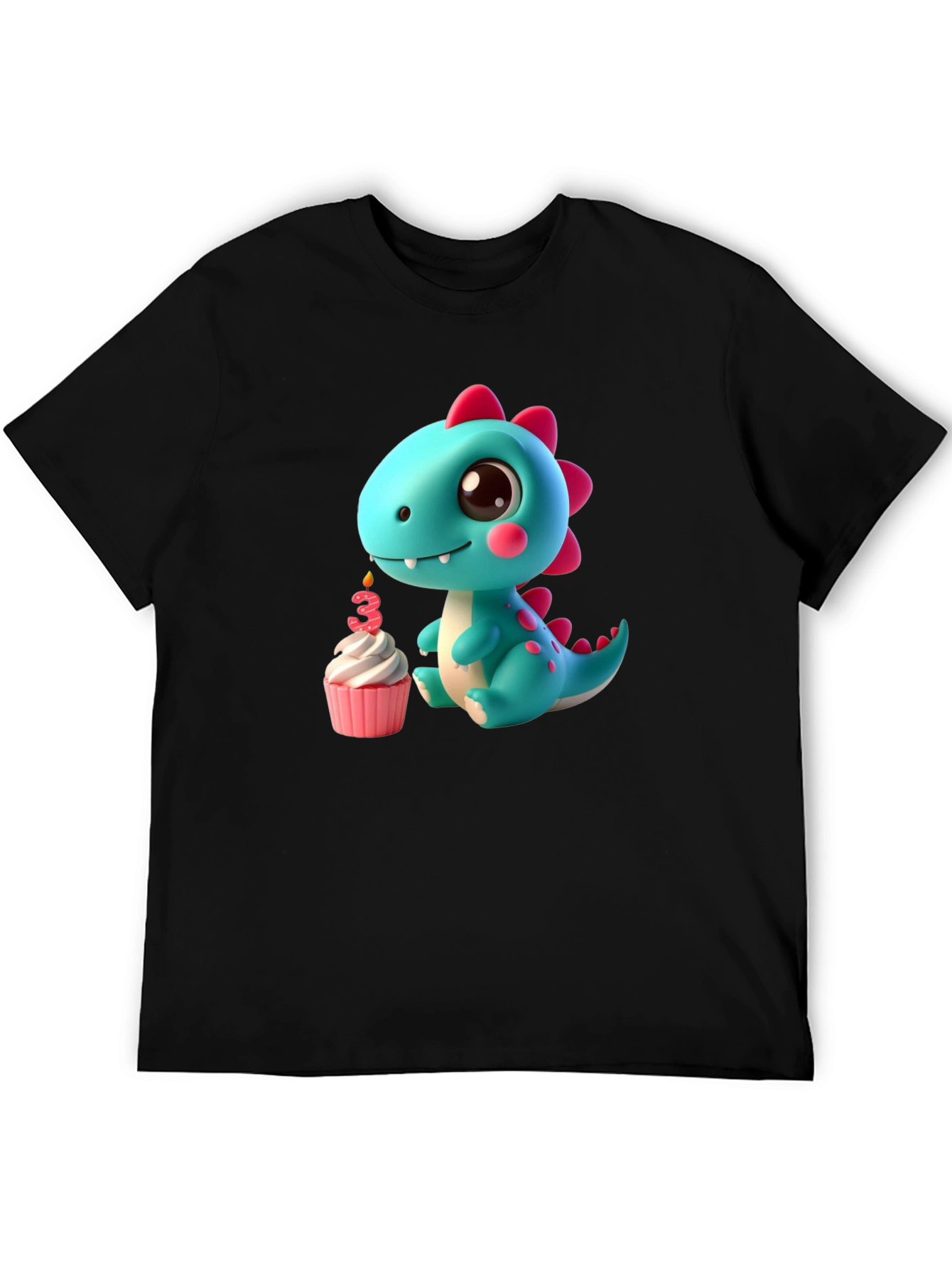 Black Cute Dinosaur 3rd Birthday T-Shirt view 5