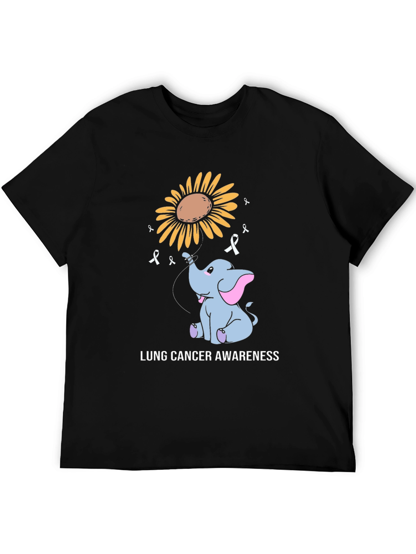 Black Lung Cancer Awareness Elephant Sunflower T-Shirt view 5