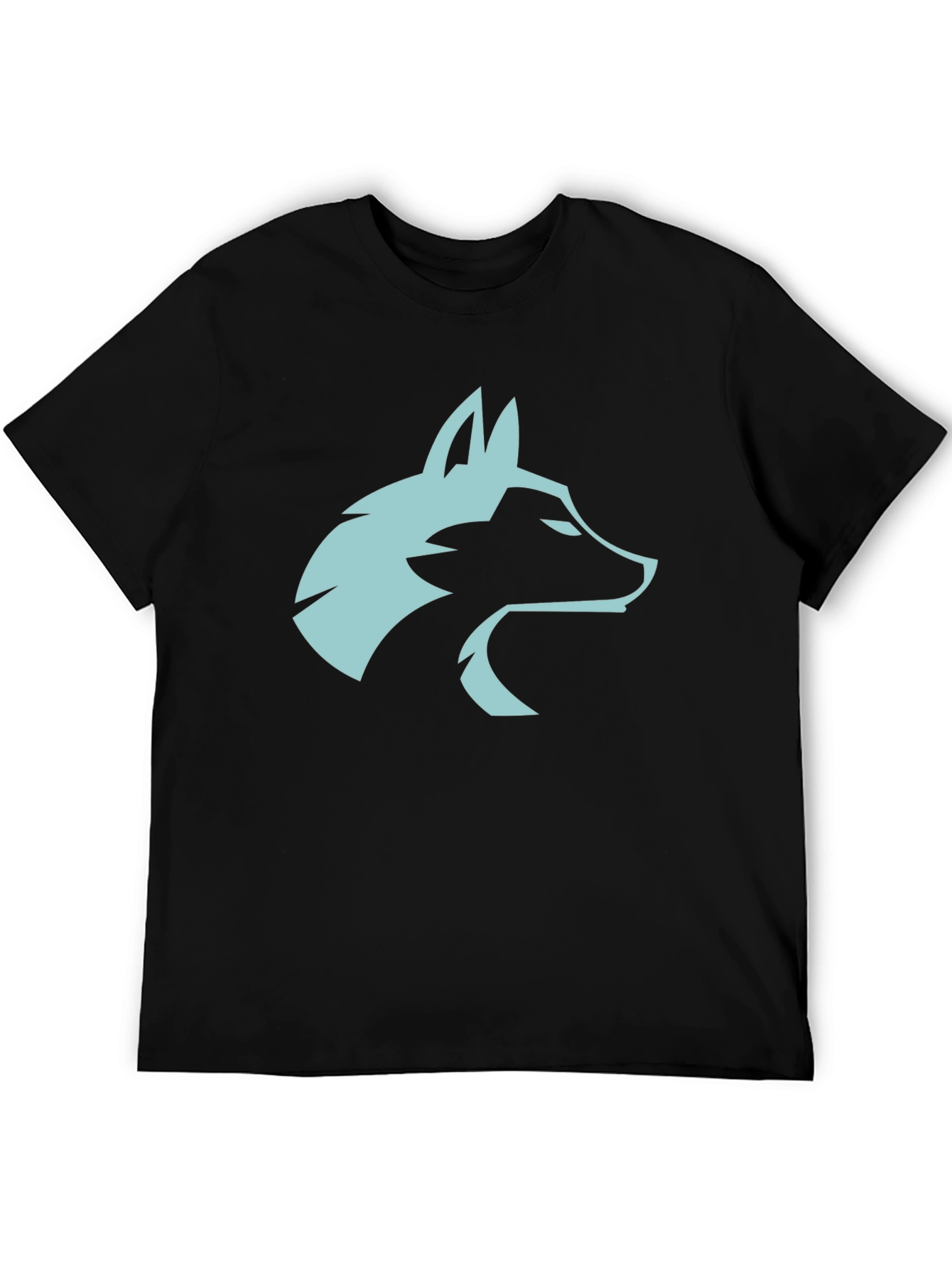 Black Cool Wolf Head Graphic Tee - Black Cotton Blend view 5