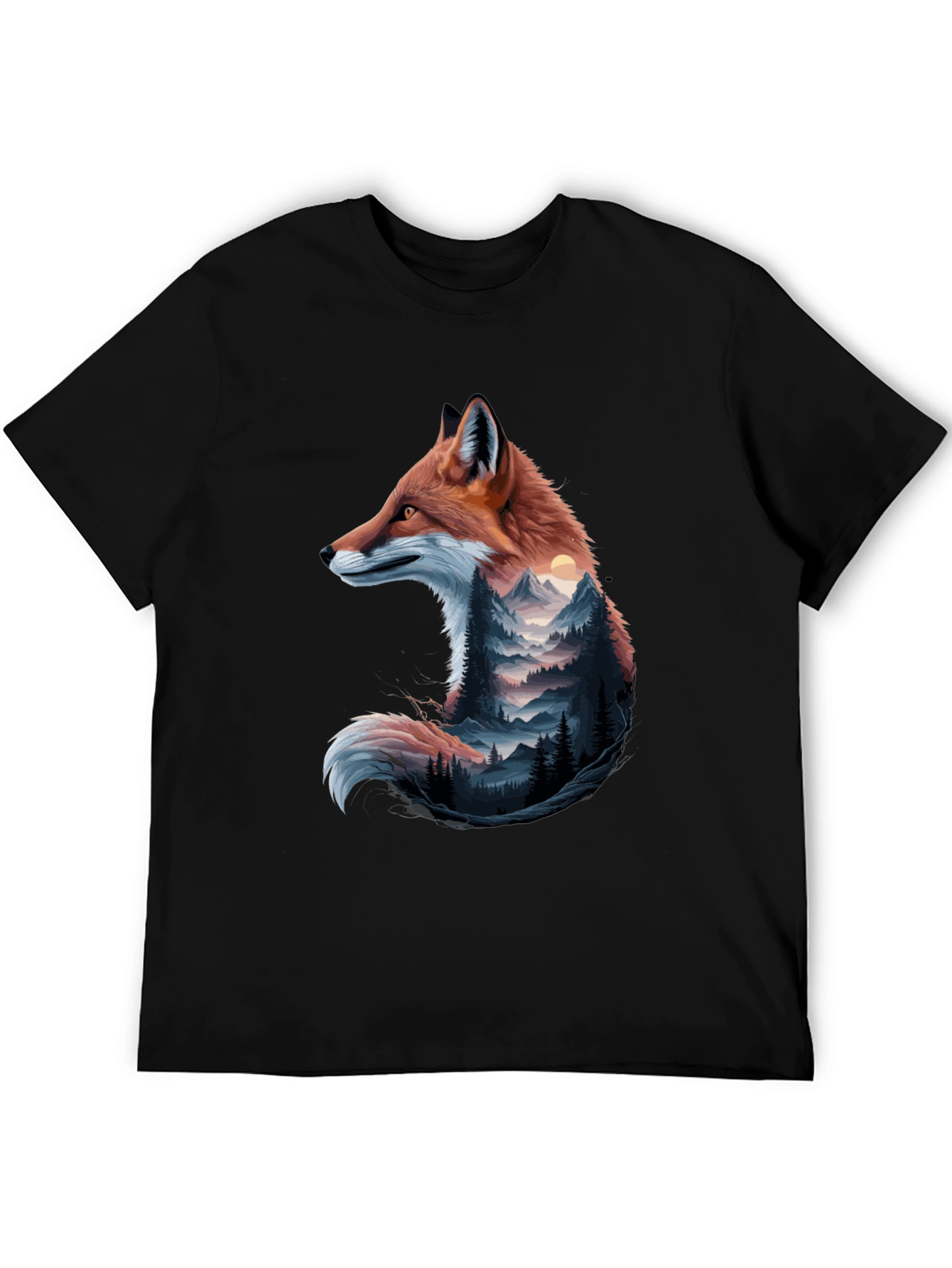 Black Fox & Mountain Graphic Tee - Nature Inspired Design view 5
