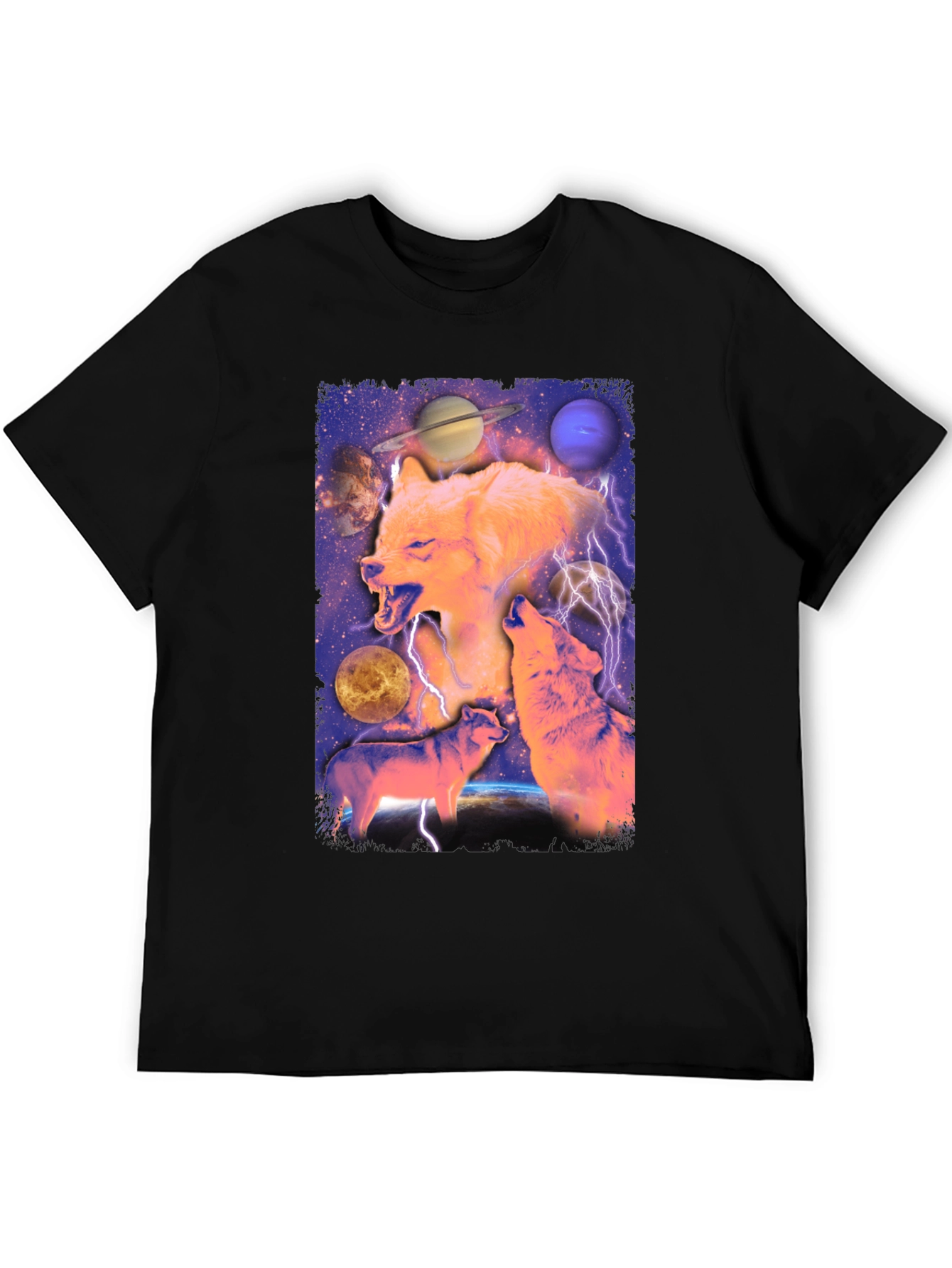 Black Wolf Galaxy Graphic Print Tee view 5