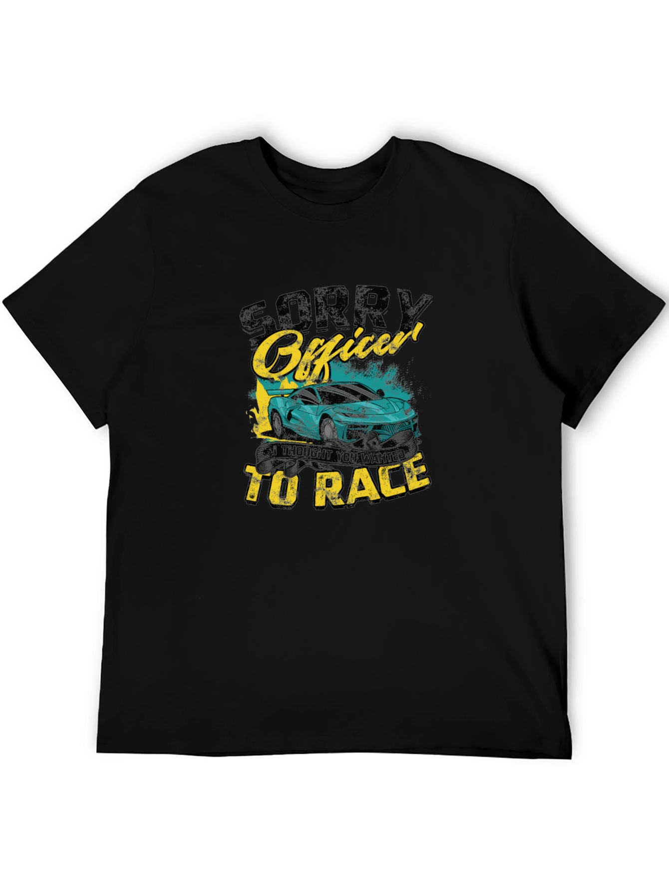 Black Sorry Officer Funny Car Racing T-Shirt view 5