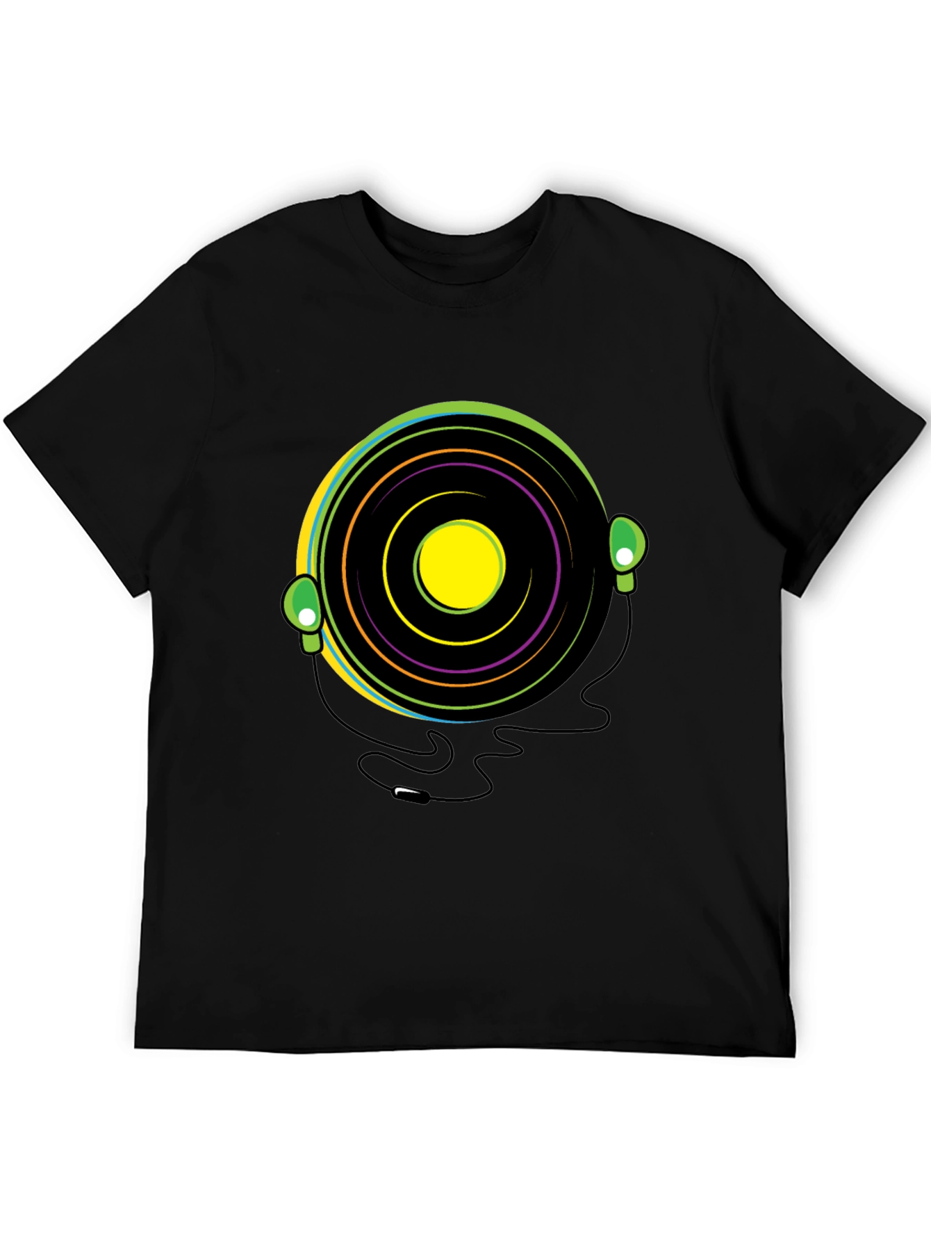 Black Groovy Vinyl Record Headphone T-Shirt view 5