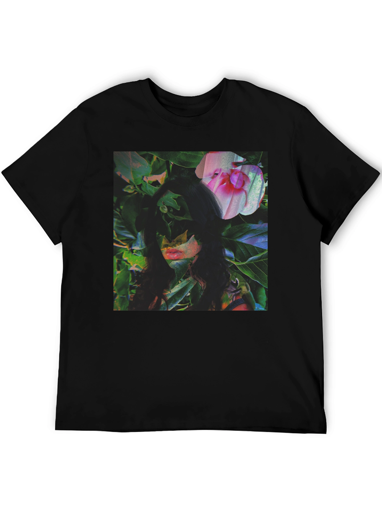 Black Floral Portrait Graphic Tee - Black Cotton Blend view 5