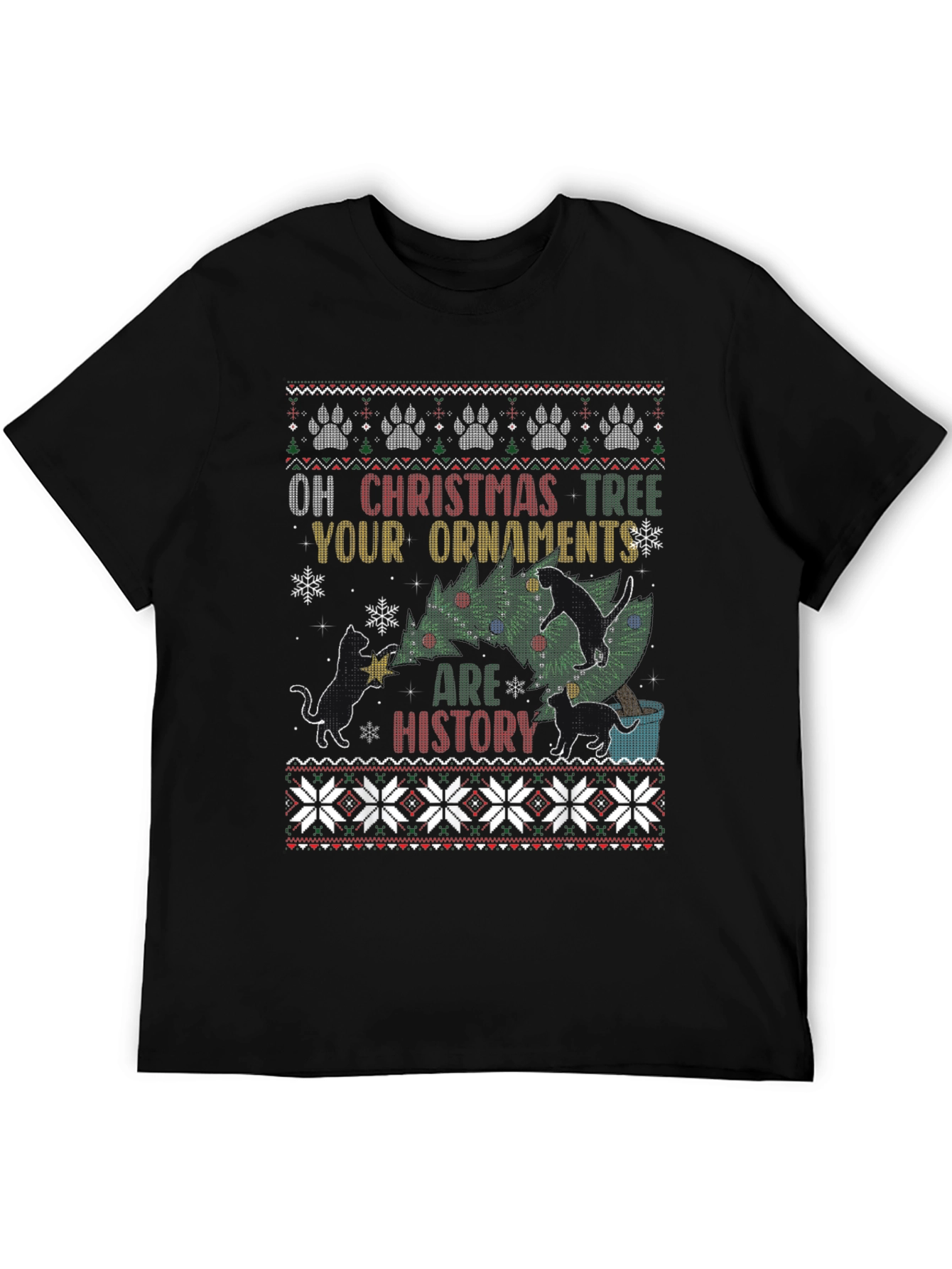 Black Funny Christmas Cat T-Shirt view 5