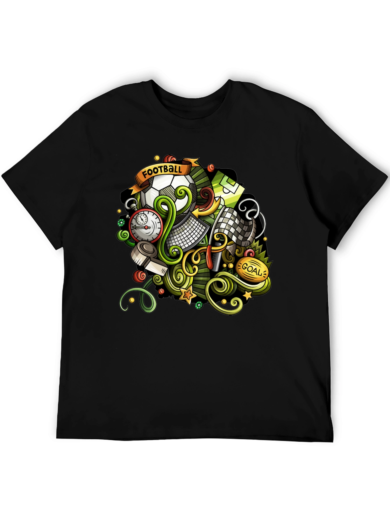 Black Football Cartoon Graphic T-Shirt view 5