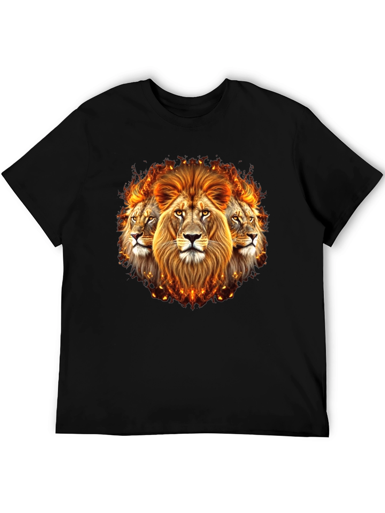Black Fiery Lion Head Graphic Tee - Bold Black Shirt view 5