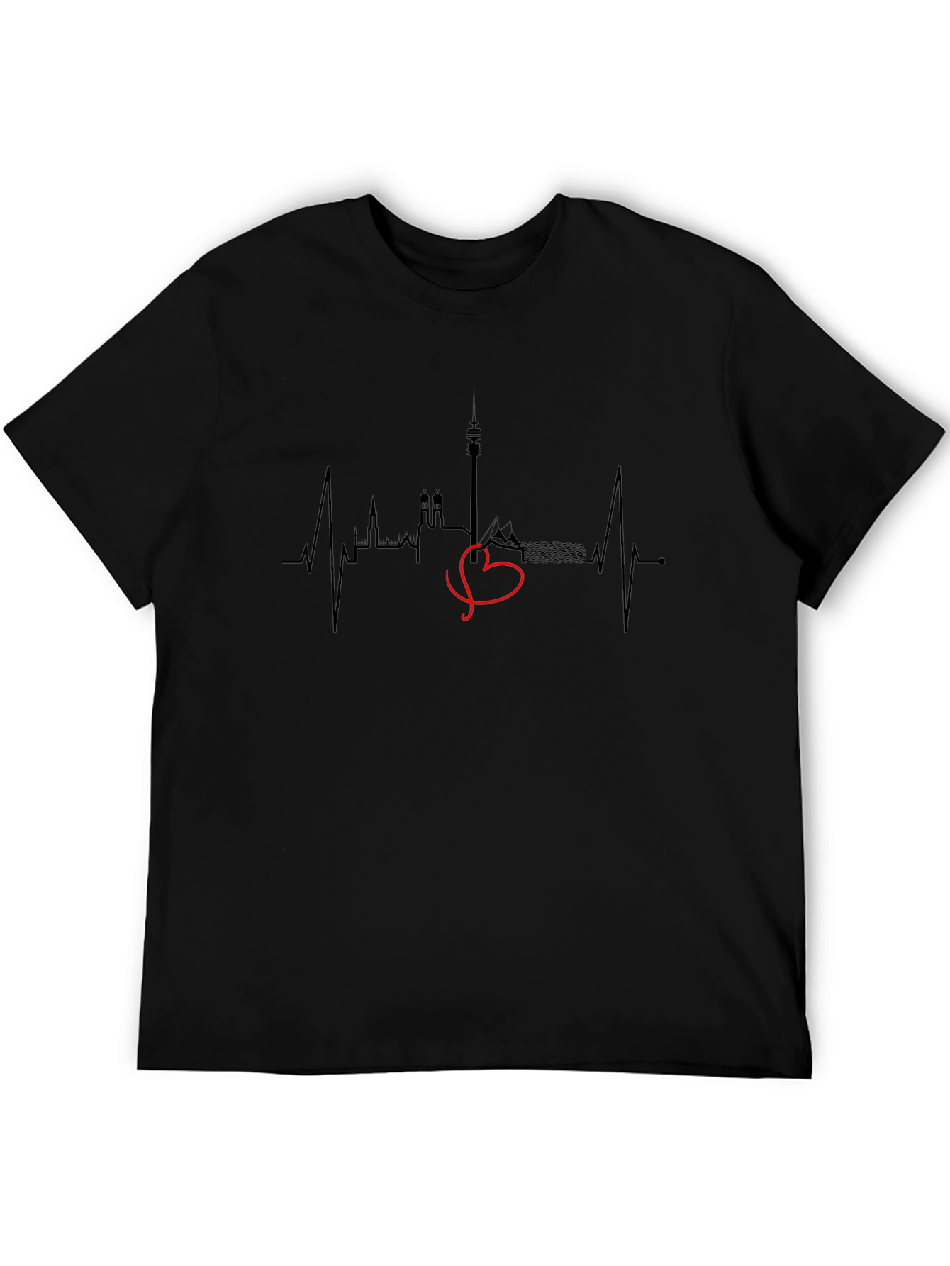 Munich Skyline Heartbeat Black T-Shirt - 5