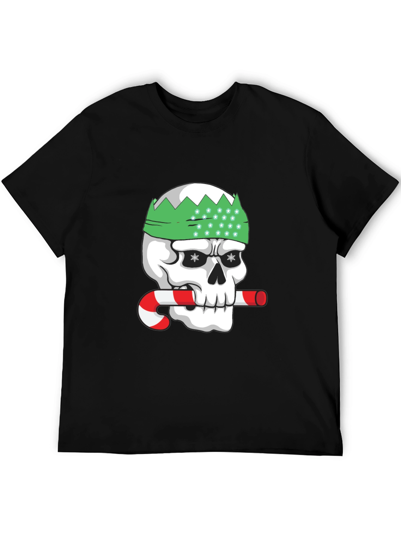 Black Festive Skull Graphic Tee - Holiday Humor view 5
