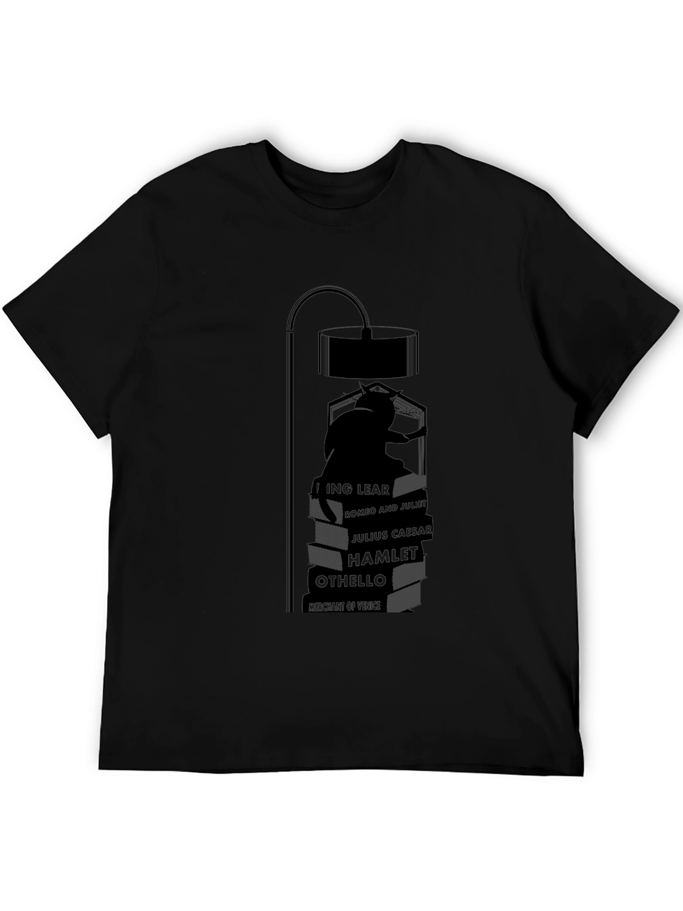 Black Literary Cat Lamp Black T-Shirt view 5