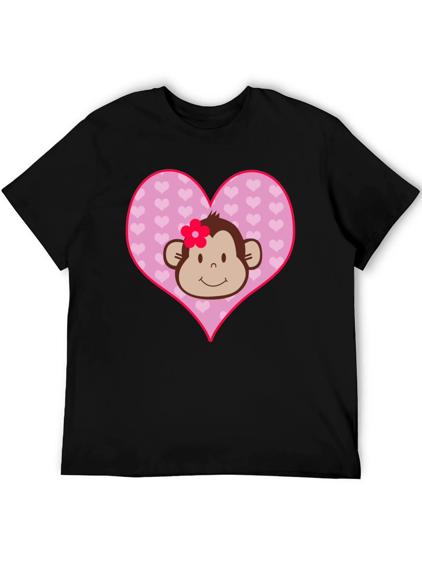 Black Cute Monkey Heart Graphic Tee - Black Cotton Shirt view 5