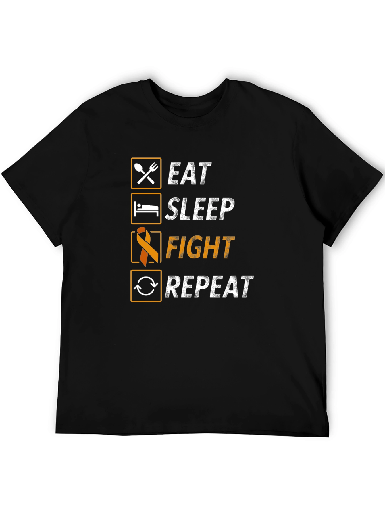 Black Eat Sleep Fight Repeat Awareness T-Shirt view 5
