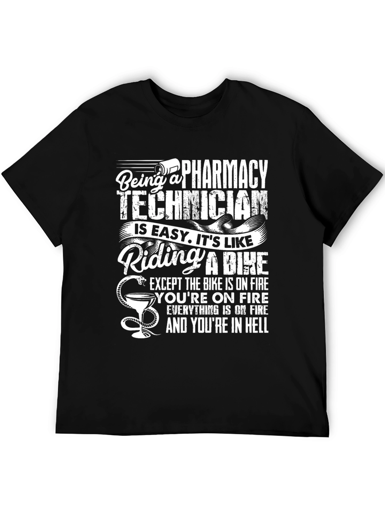 Black Pharmacy Technician T-Shirt - Riding a Bike in Hell view 5