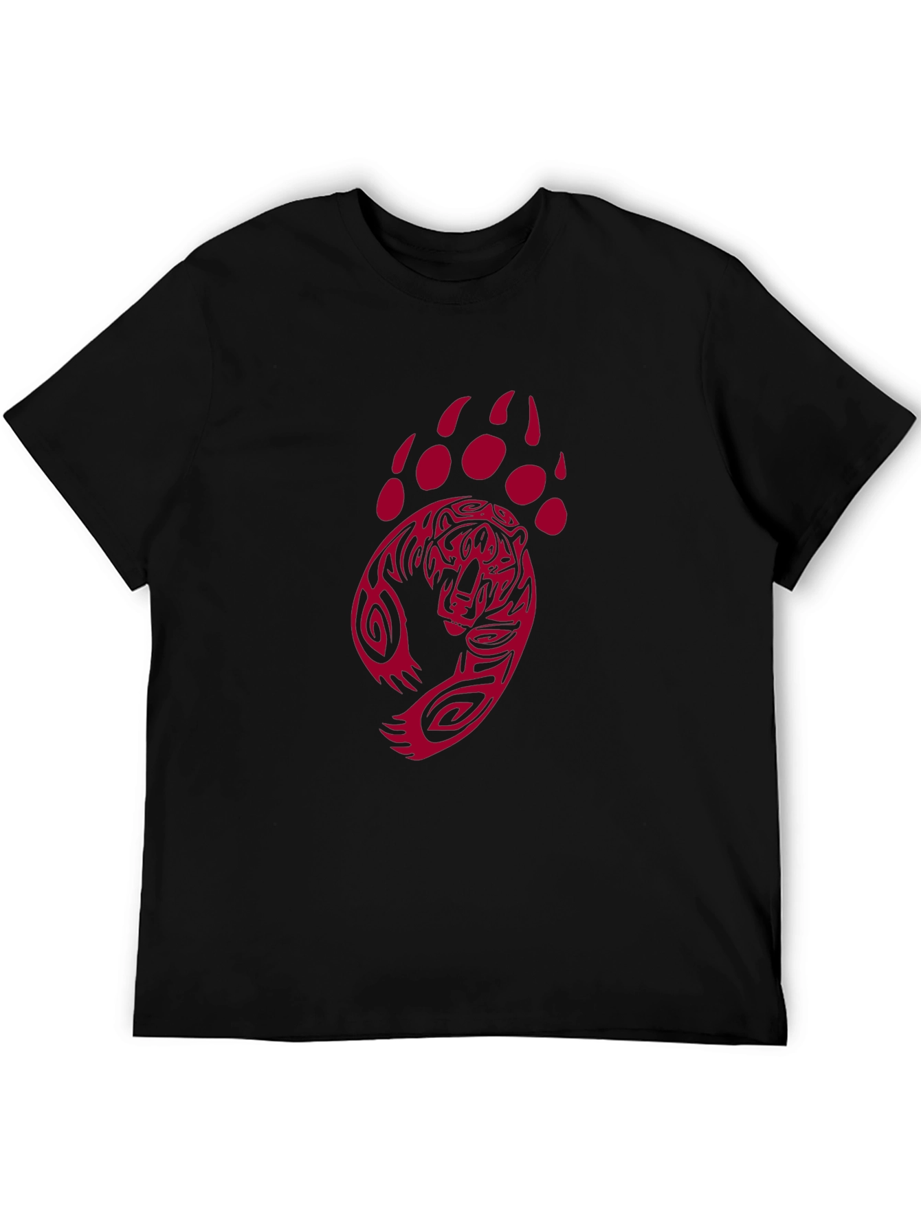 Black Men's Black T-Shirt with Red Bear Paw Design view 5