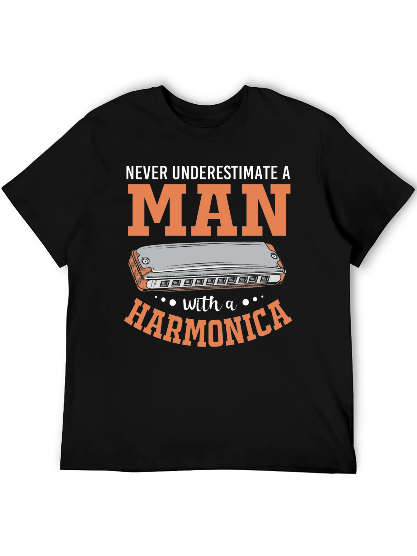 Black Harmonica Man T-Shirt - Music Lover Tee view 5