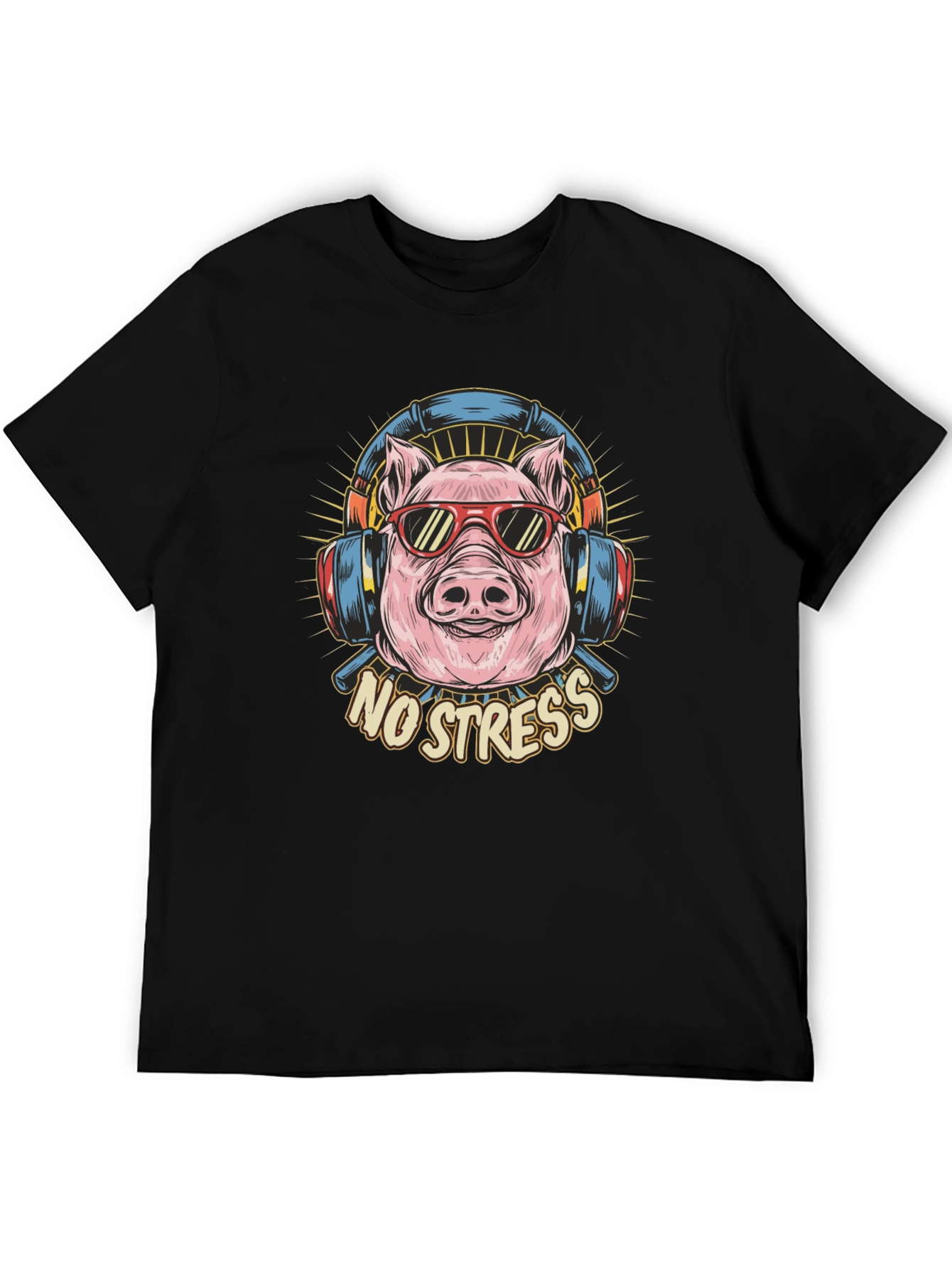 Black No Stress Pig Graphic Tee - Relaxed Fit view 5