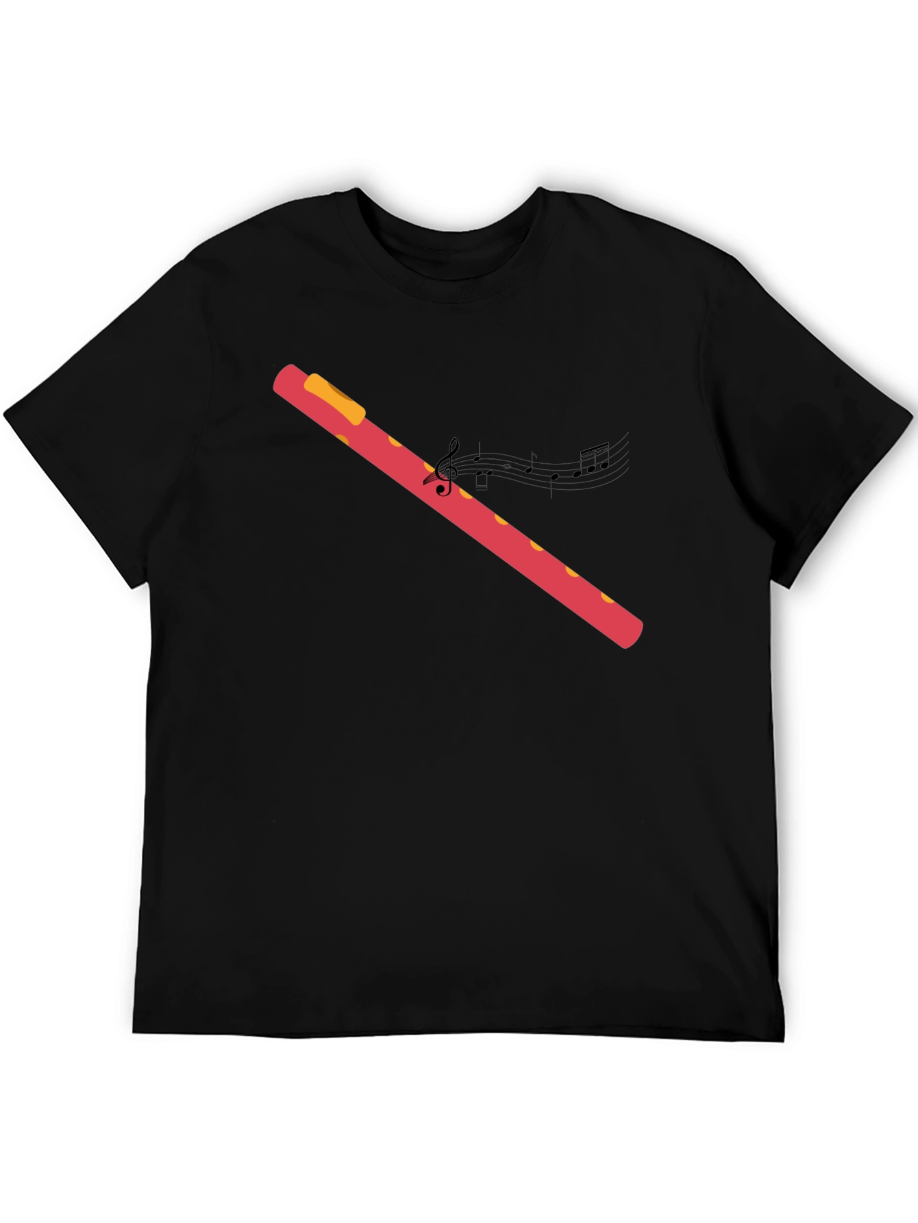 Black Musical Flute Graphic Black T-Shirt view 5