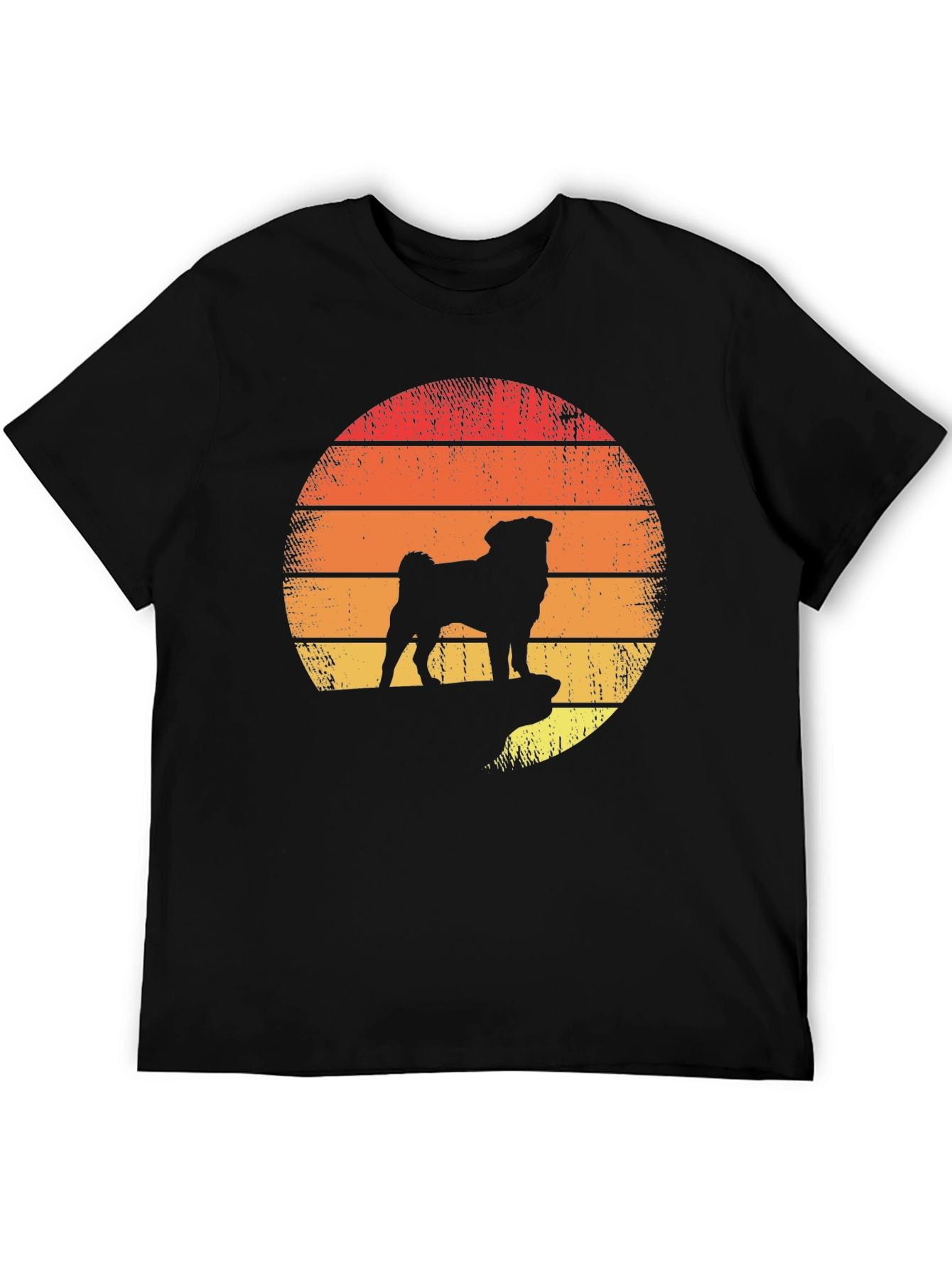 Black Retro Pug Sunset Graphic Tee - Black Cotton Blend view 5