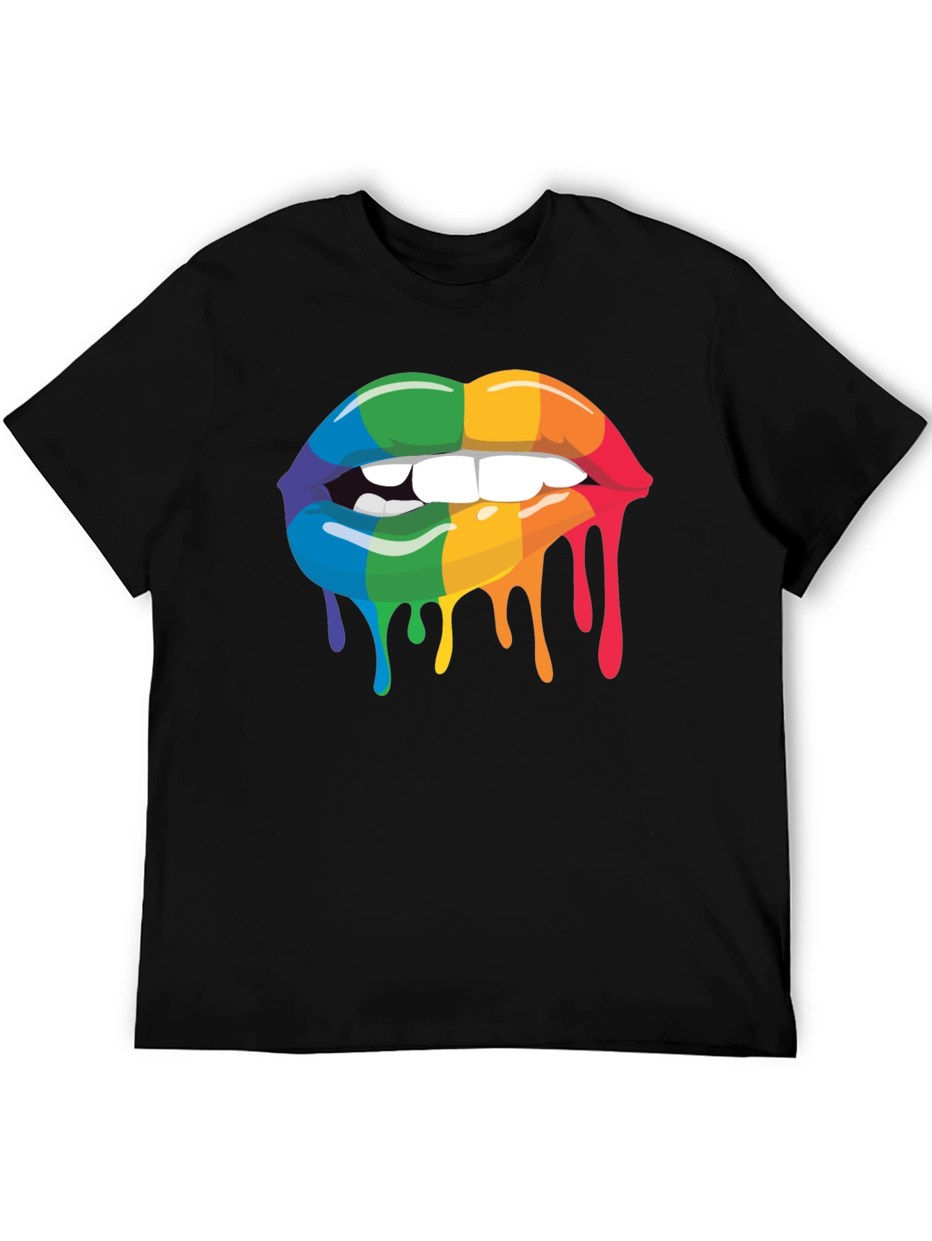 Black Rainbow Lips Graphic Tee - Black Cotton Blend view 5