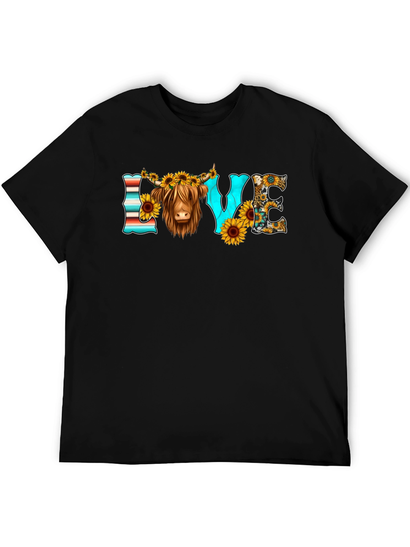 Black LOVE Highland Cow Graphic Tee view 5