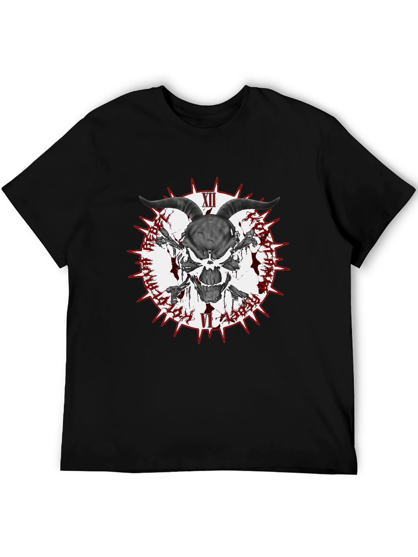 Black Skull Horns Crossbones Graphic T-Shirt - Men's Black Tee view 5
