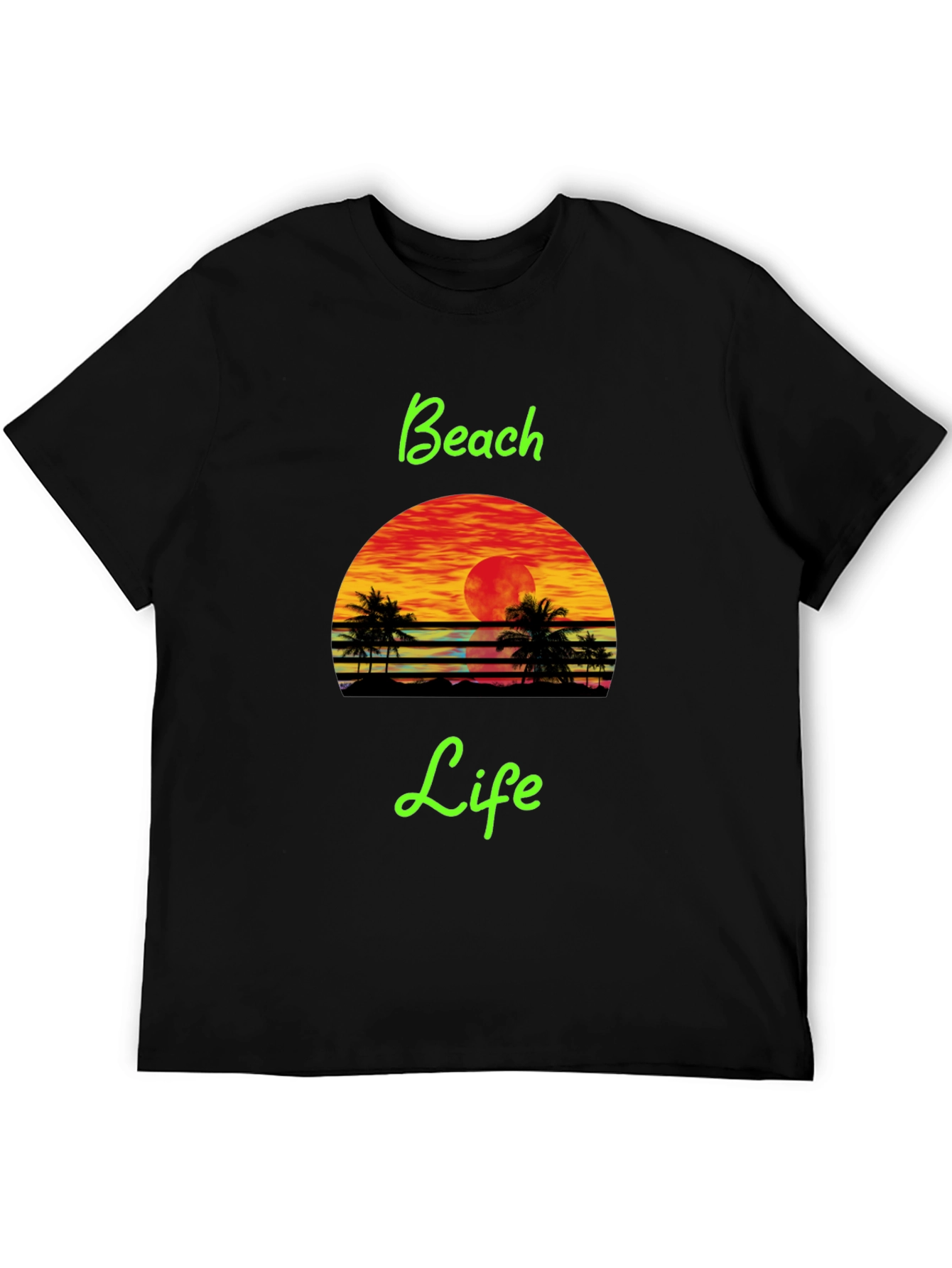 Black Beach Life Black T-Shirt Retro Sunset Palm Tree Design view 5