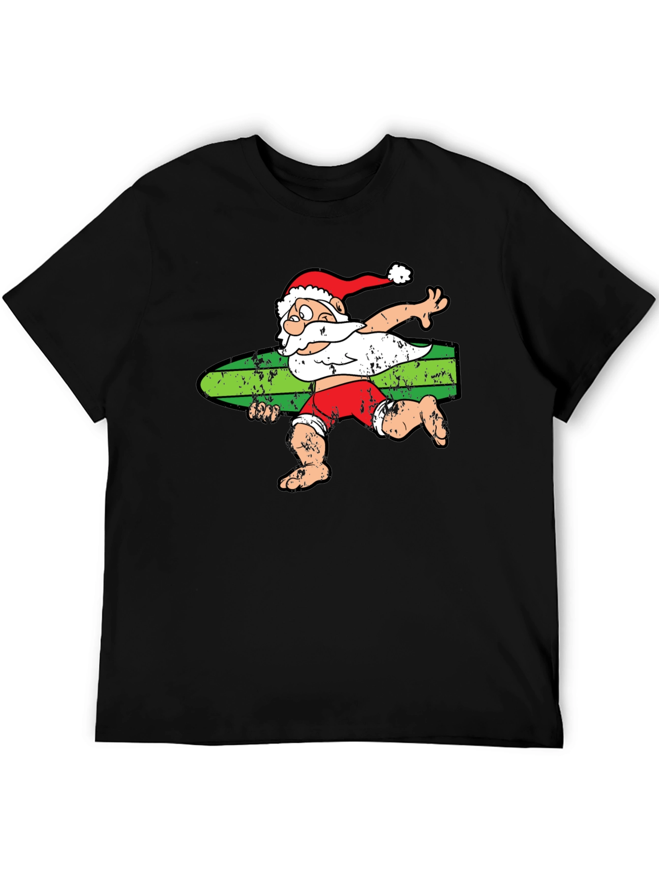 Black Surfing Santa T-Shirt - Christmas Holiday Tee view 5