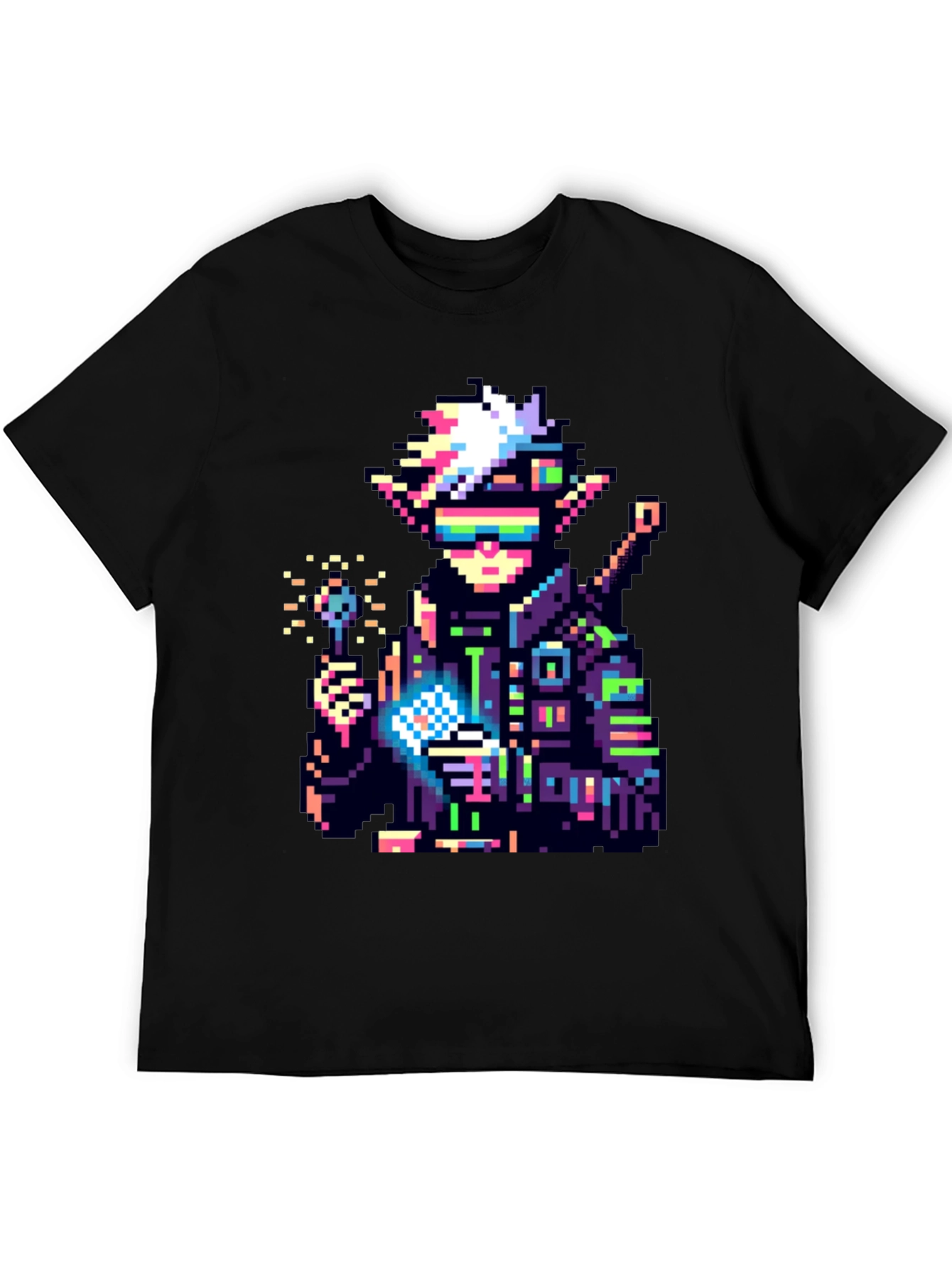 Black Pixel Cyberpunk Elf T-Shirt view 5