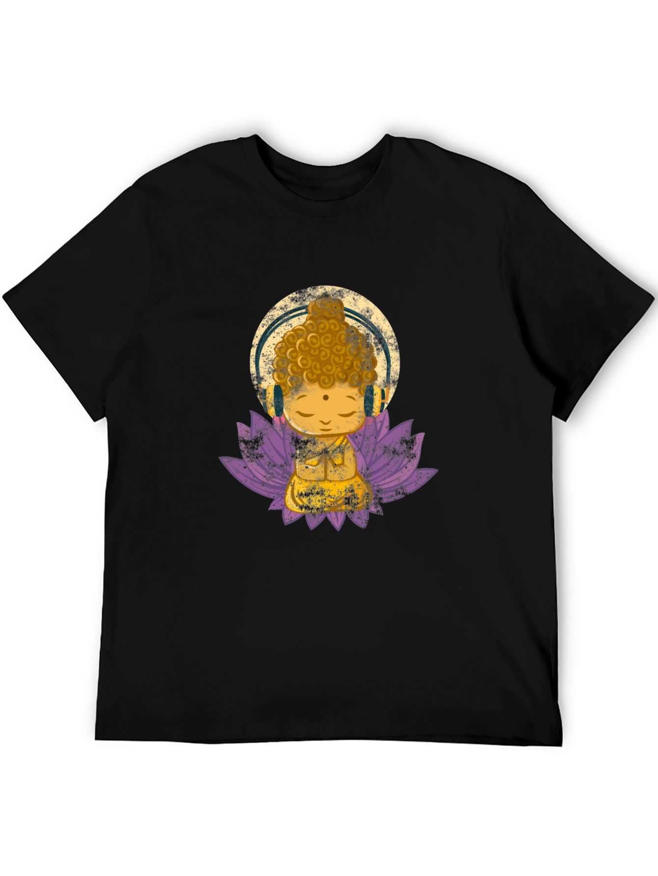 Black Buddha with Headphones Graphic Tee view 5
