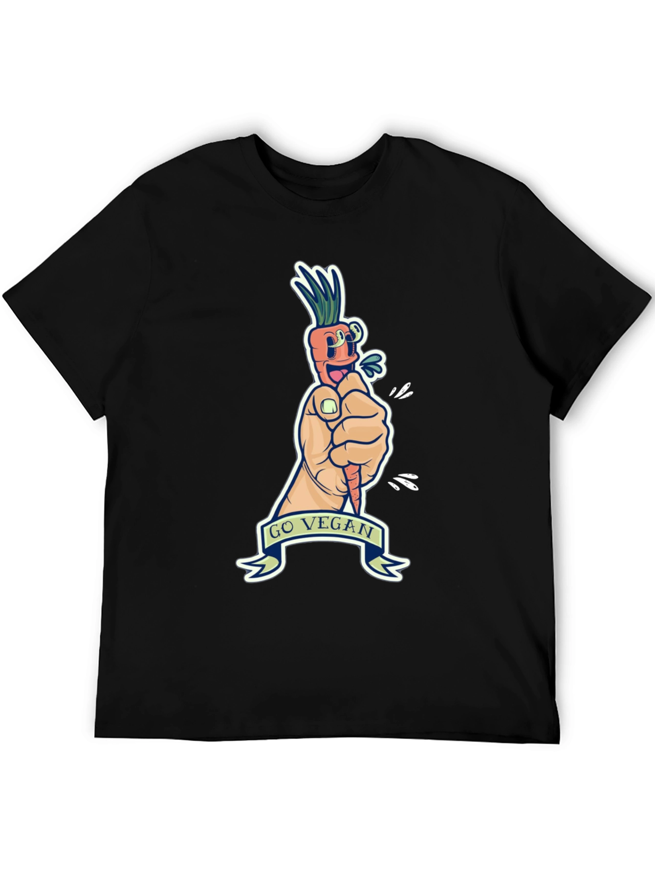 Black Go Vegan Carrot Graphic Tee - Black Cotton T-Shirt view 5