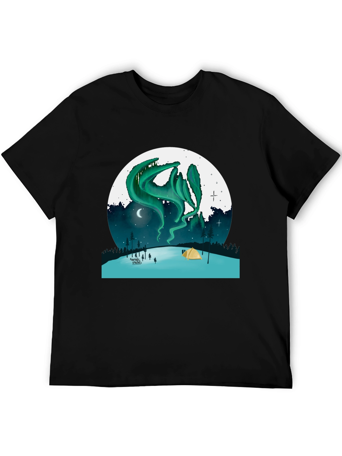 Black Aurora Camping T-Shirt - Northern Lights Adventure Tee view 5