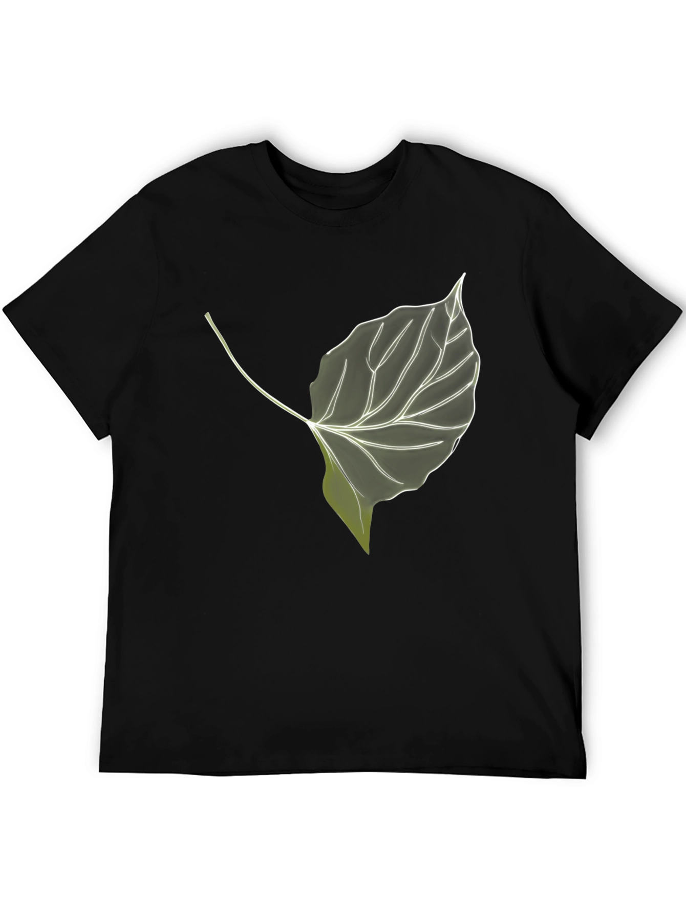 Black Leaf Print Black T-Shirt - Nature Inspired Style view 5