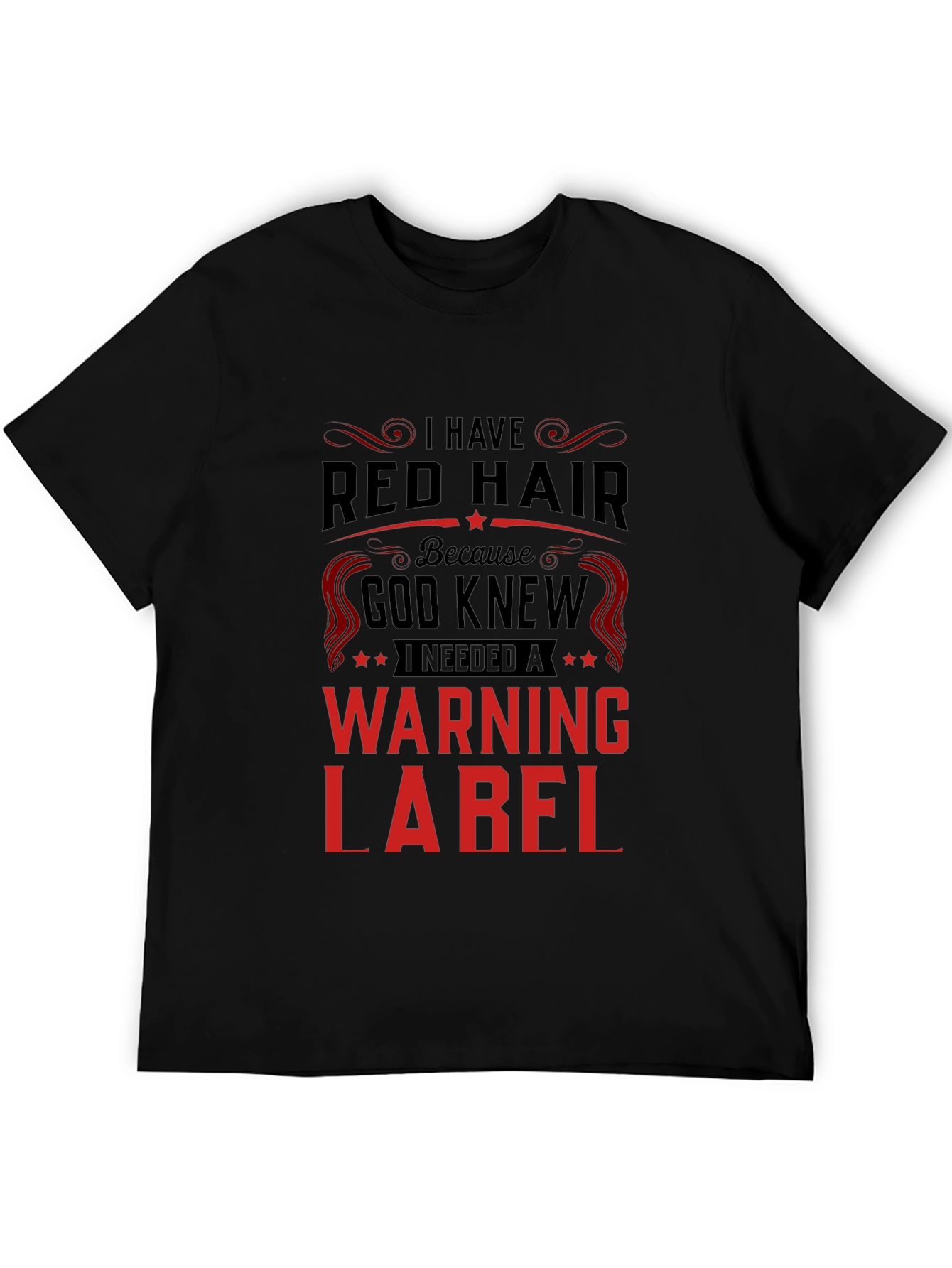 Black Red Hair Warning Label T-Shirt view 5