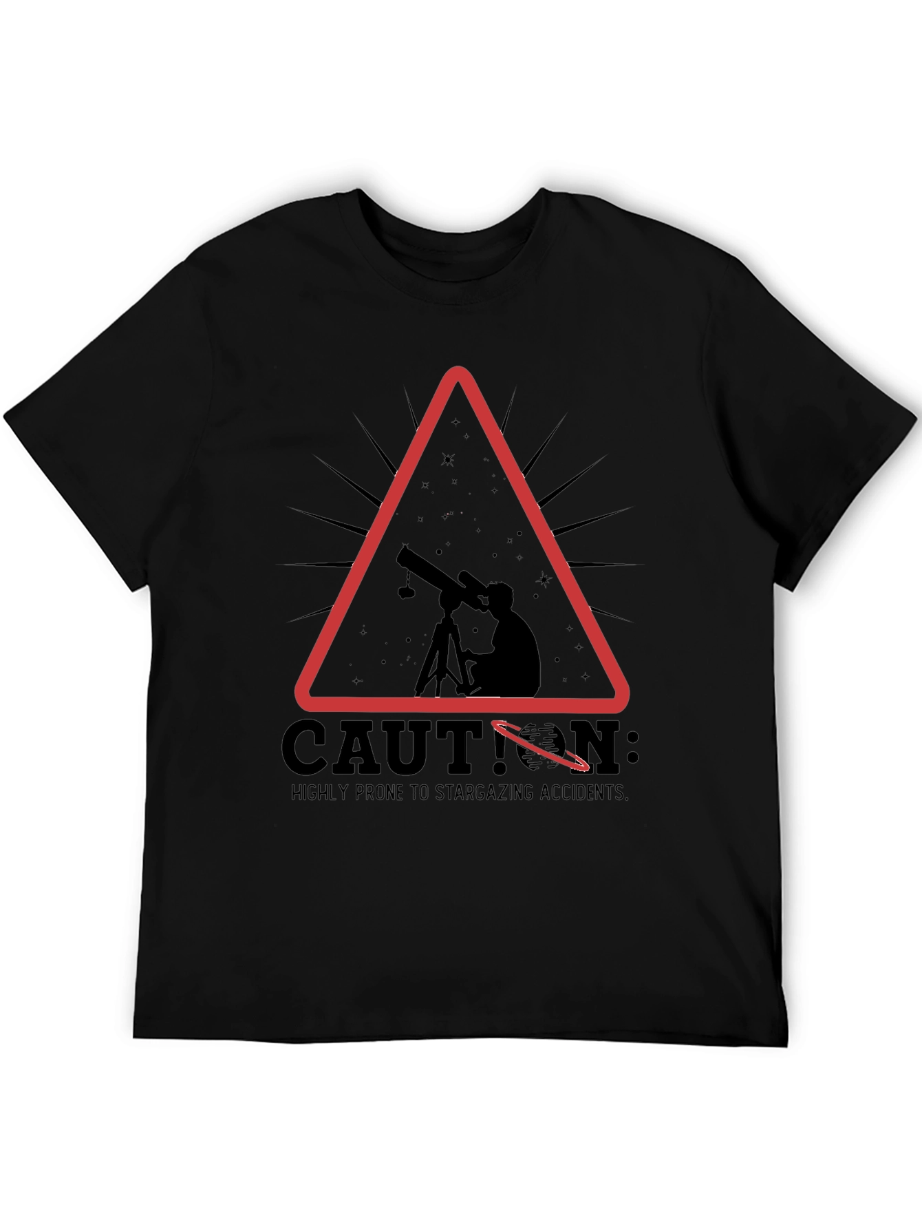 Black Caution Stargazing Accidents T-Shirt view 5