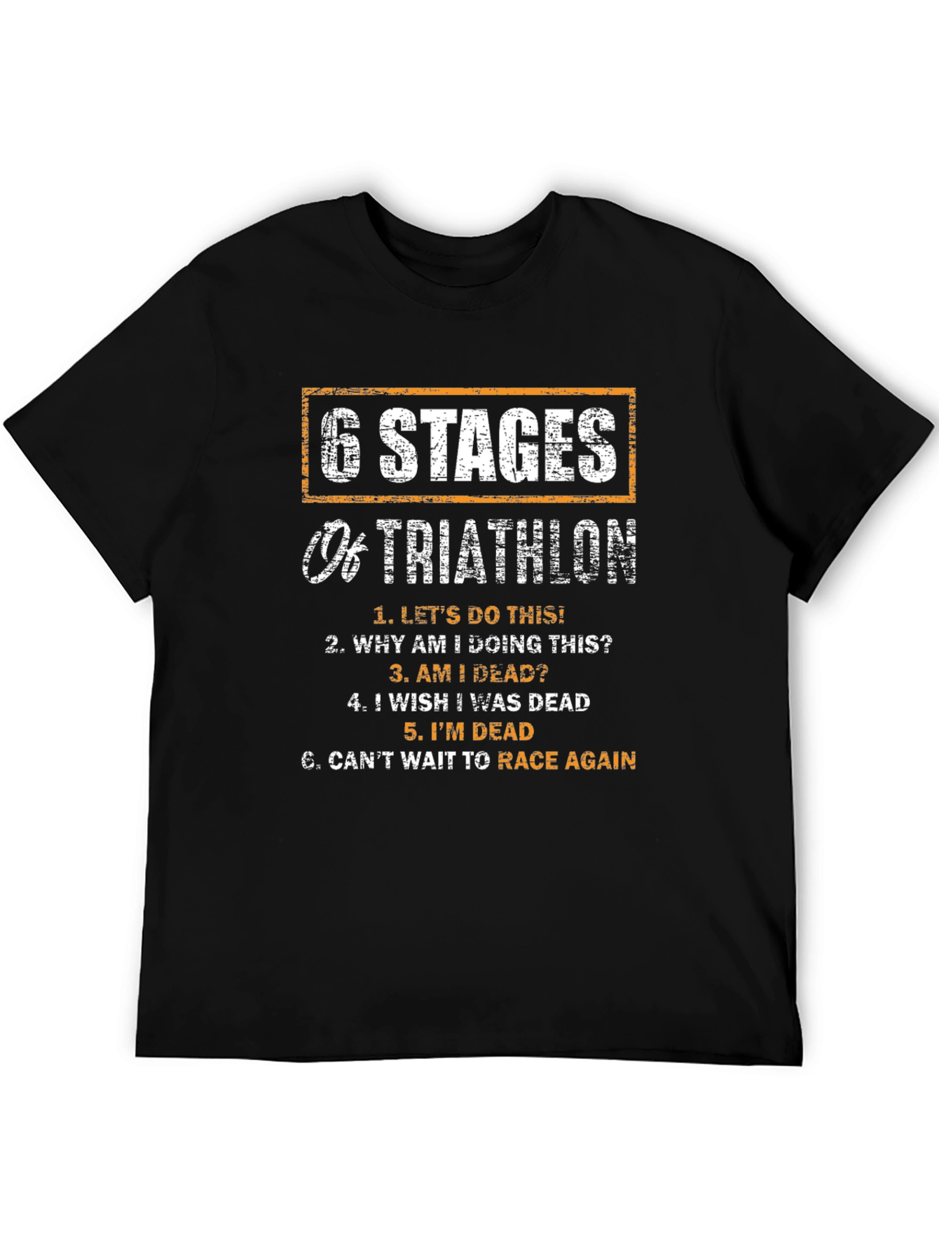 Black 6 Stages of Triathlon Funny T-Shirt view 5