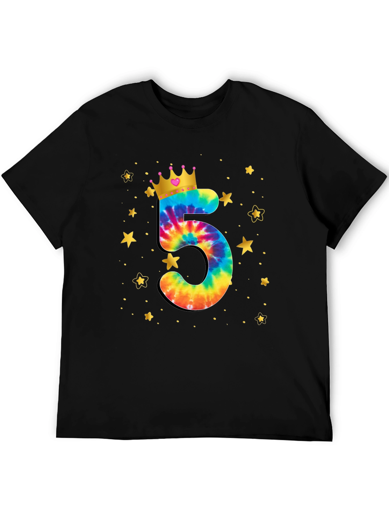 Black Birthday Number 5 Tie Dye Crown Kids T-Shirt view 5