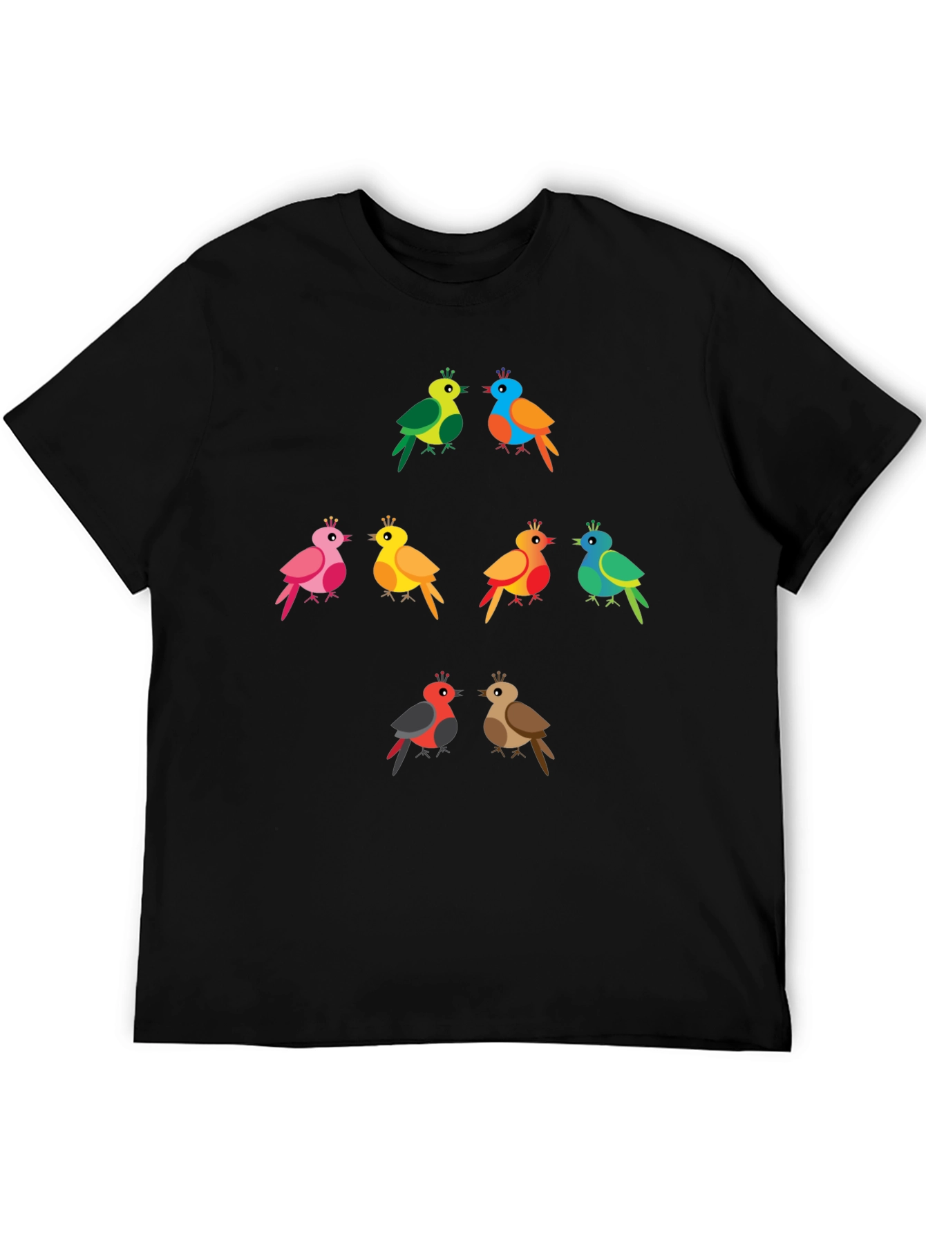 Black Colorful Birds Graphic Tee - Fun & Unique Design view 5