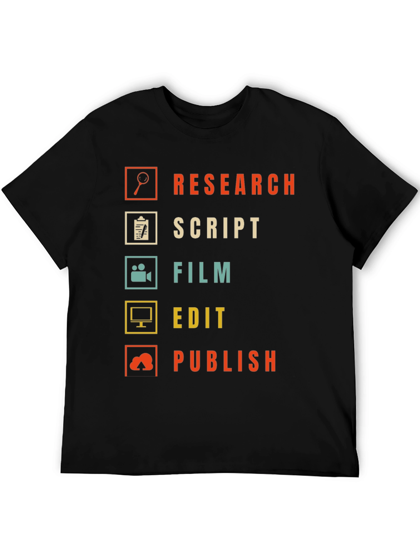 Black Film Crew Process T-Shirt - Research, Script, Film, Edit, Publish view 5