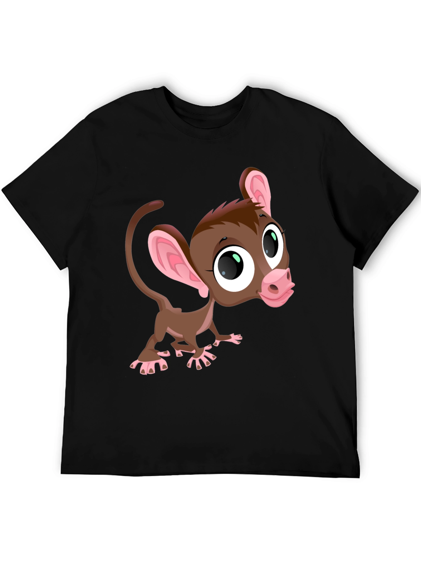 Black Cute Cartoon Monkey Graphic Tee - Black view 5