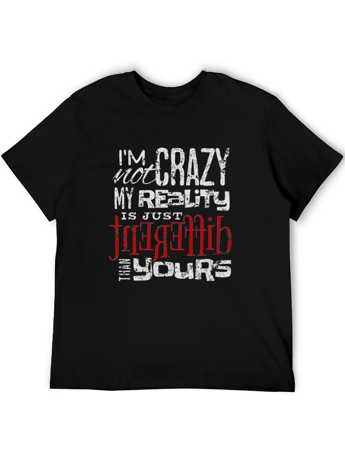 Black Crazy Reality Graphic Tee - Black Cotton Blend T-Shirt view 5