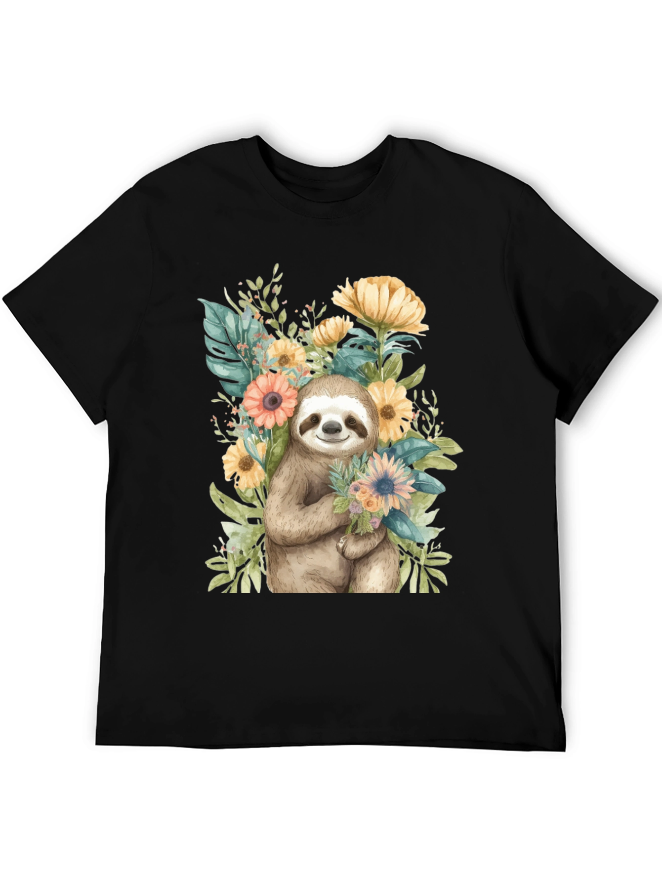 Black Sloth & Floral Graphic Tee view 5