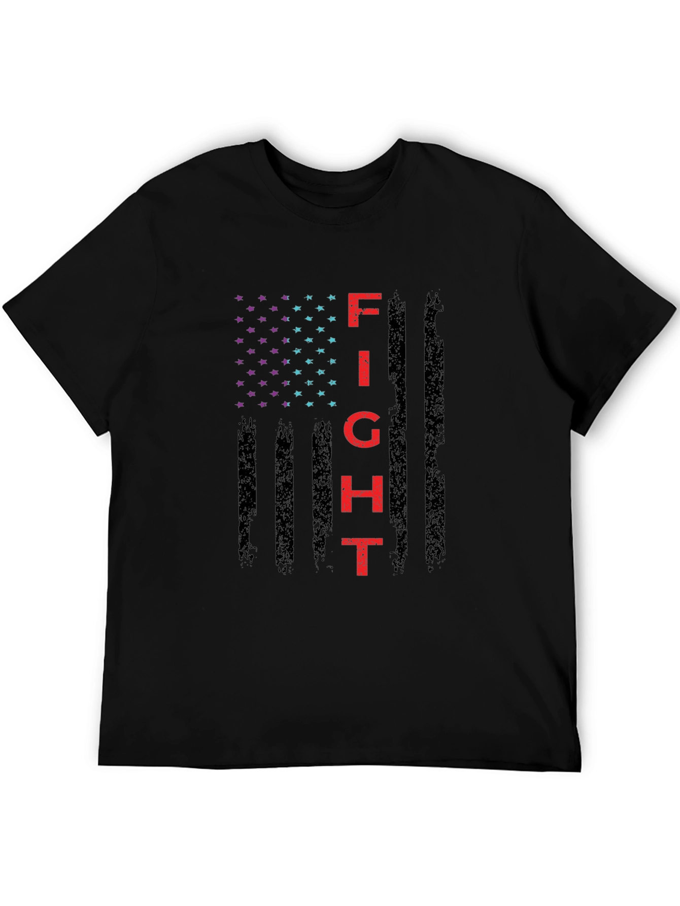 Black Fight Graphic T-Shirt - Patriotic American Flag Design view 5