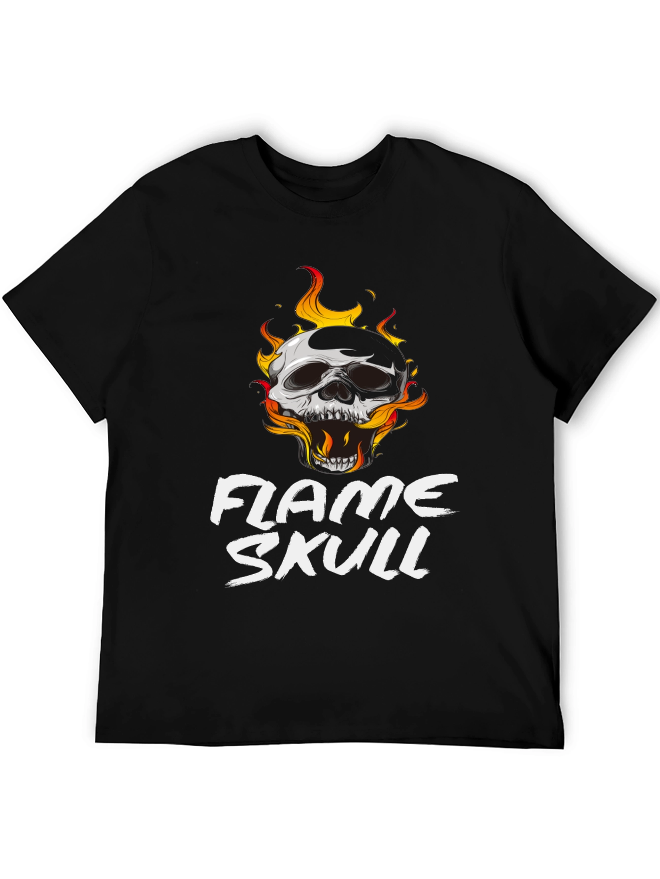 Black Flame Skull Graphic Black T-Shirt view 5