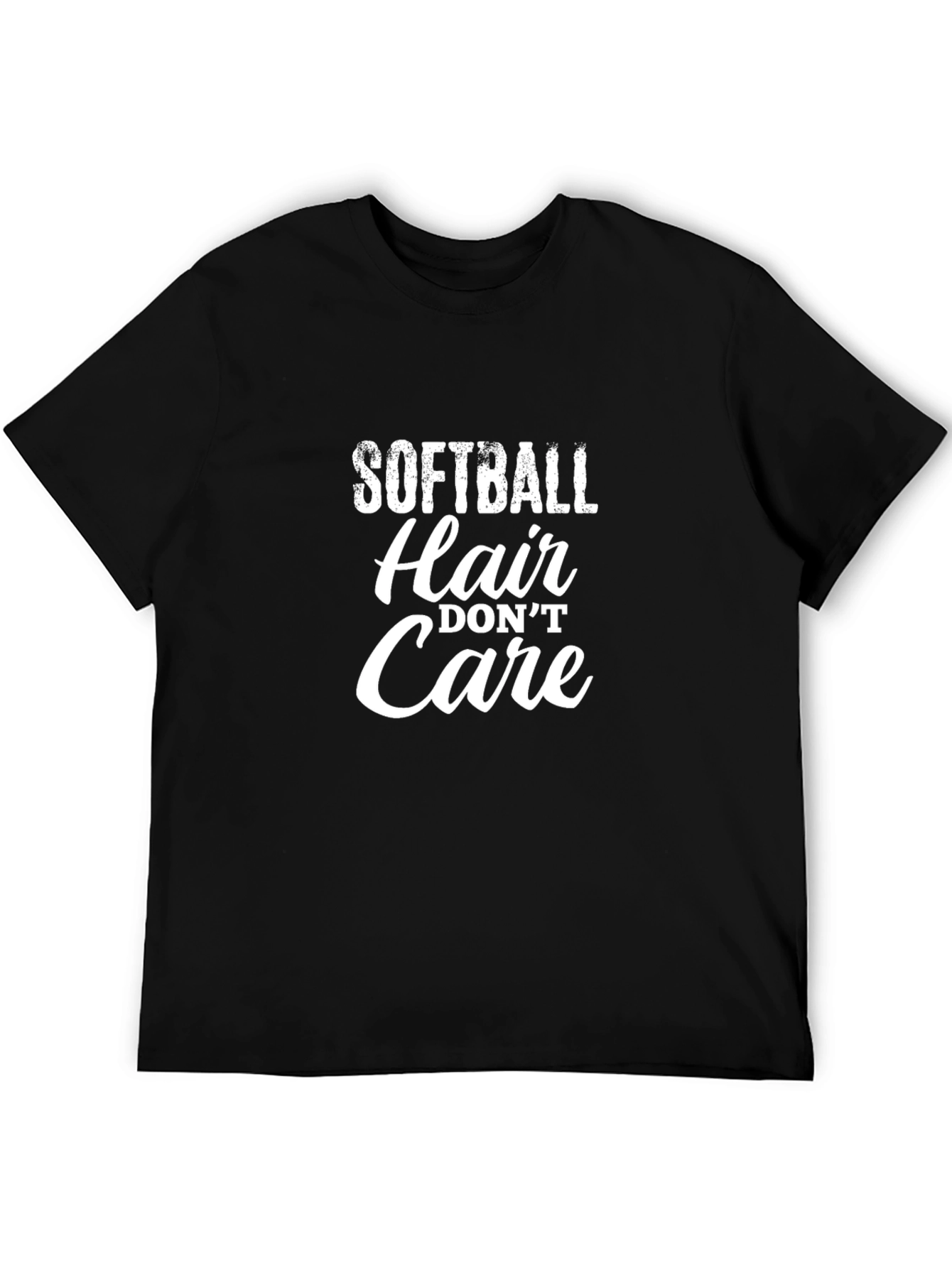 Black Softball Hair Don't Care T-Shirt view 5