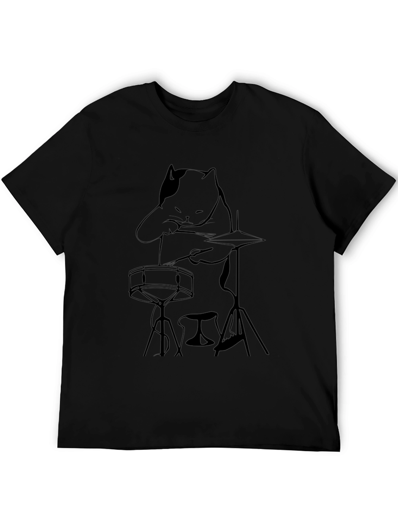 Black Cool Cat Drummer Black T-Shirt view 5