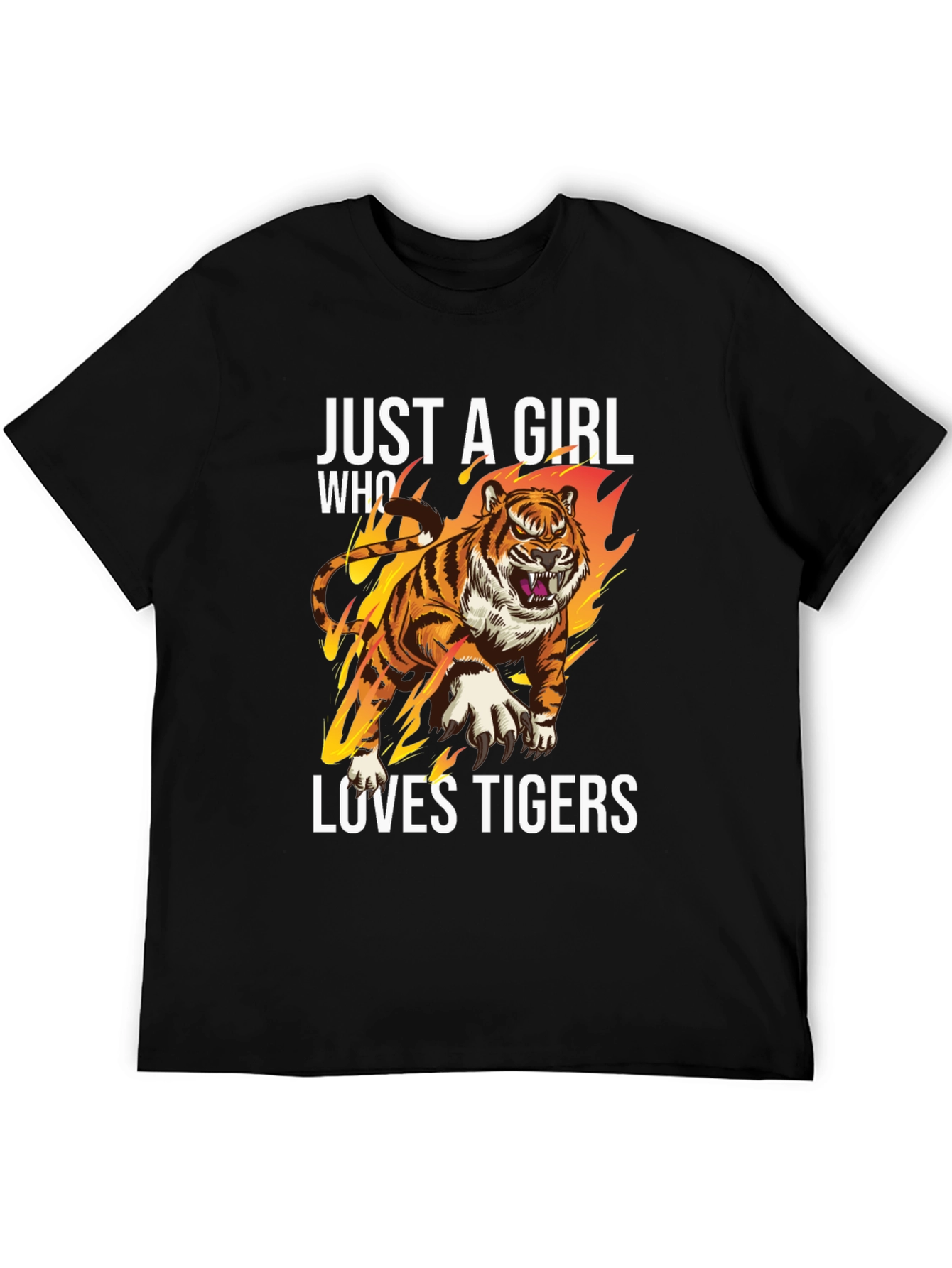 Black Just A Girl Who Loves Tigers Graphic T-Shirt view 5